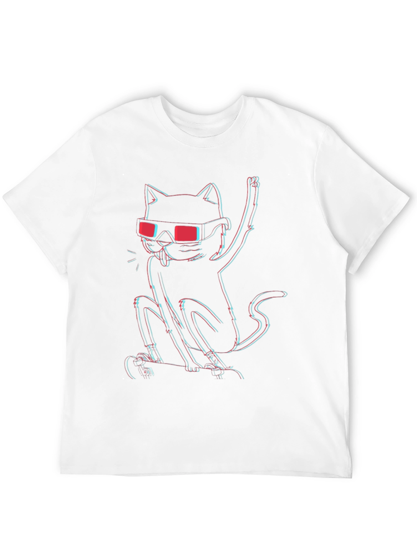 Black Cool Cat 3D Effect Graphic T-Shirt view 12