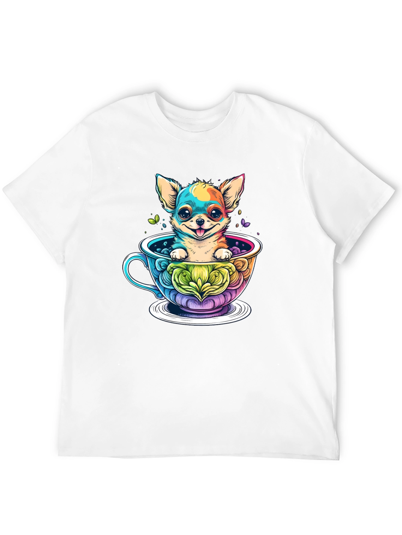 Black Chihuahua in Teacup Graphic Black T-Shirt view 12