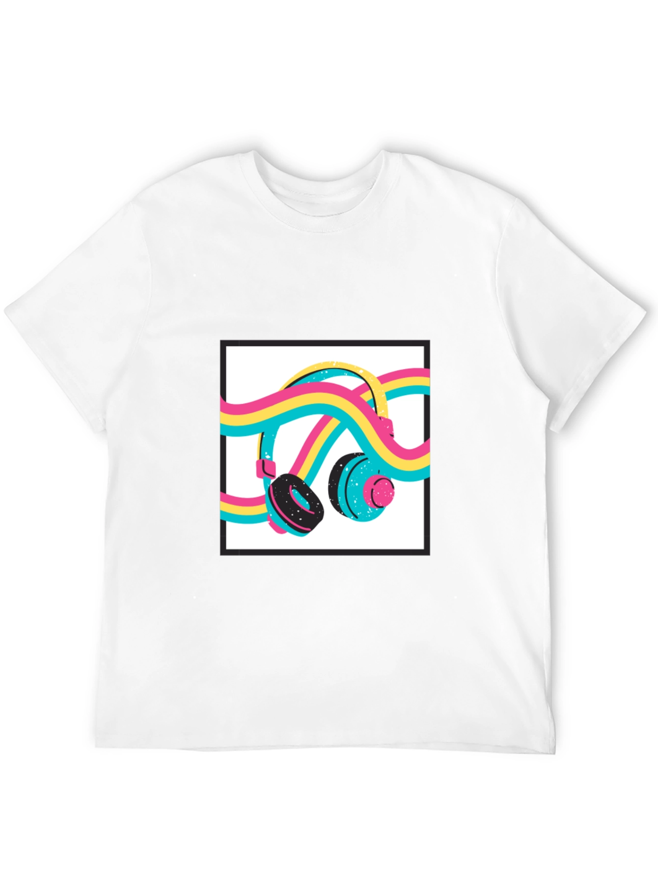Black Retro Headphones Graphic Tee - Black Cotton Blend Shirt view 12