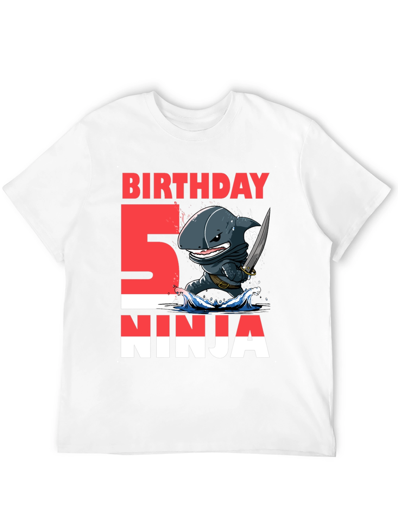 Black 5th Birthday Ninja Shark T-Shirt view 12