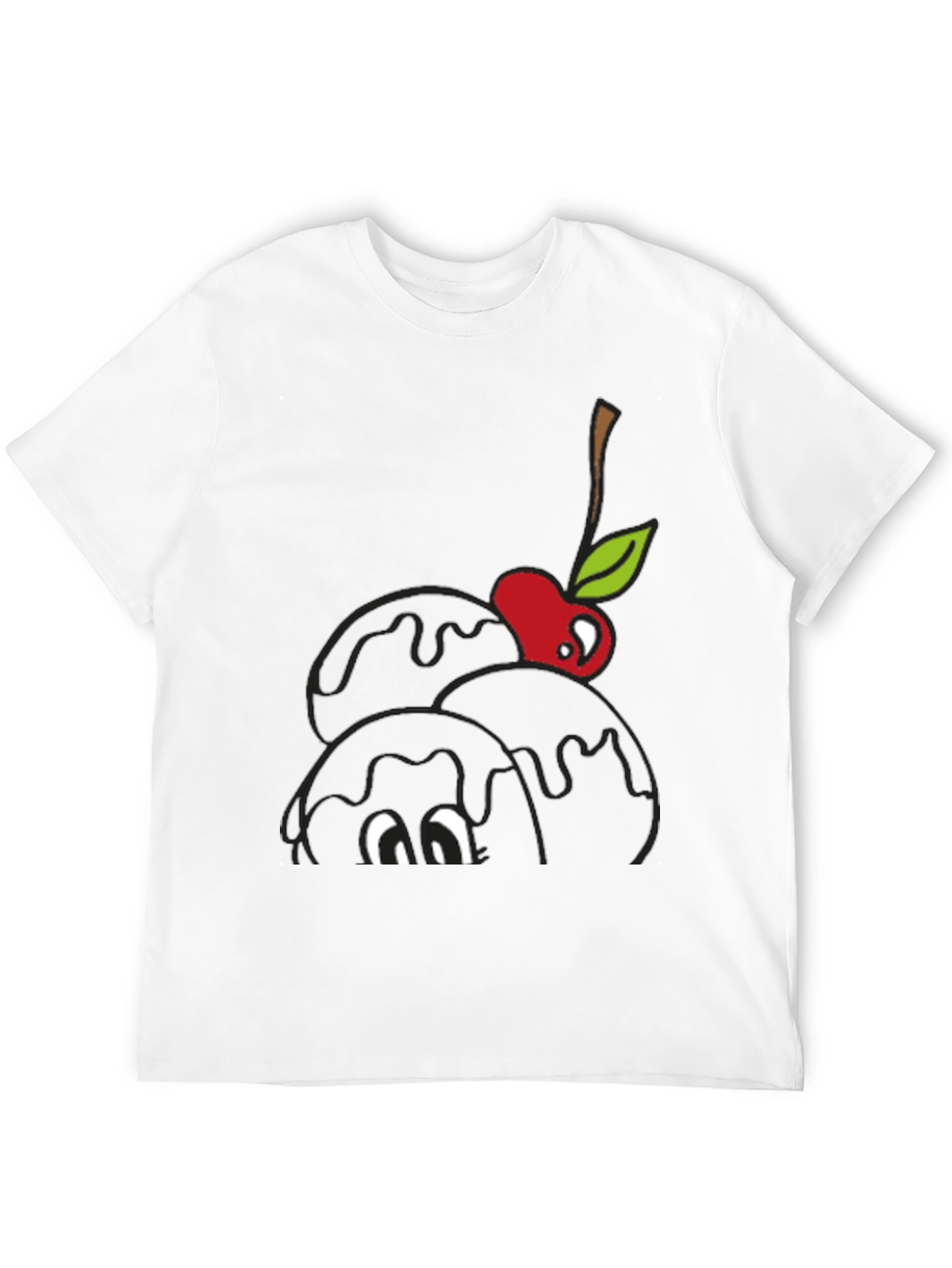 Black Black T-Shirt with Cartoon Cherry Ice Cream Design view 12