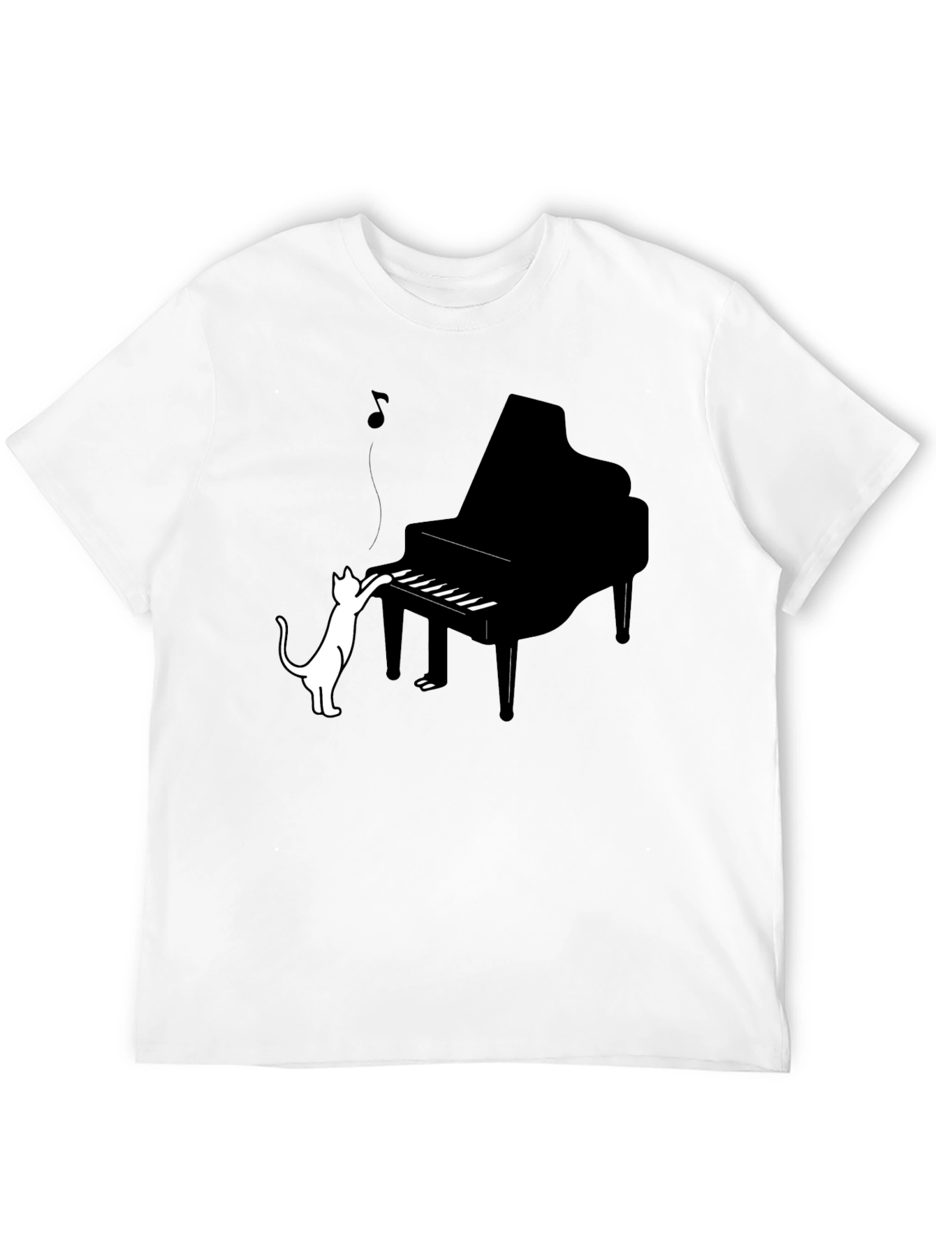 Black Cat Playing Piano Graphic Tee - Black Cotton Blend view 12