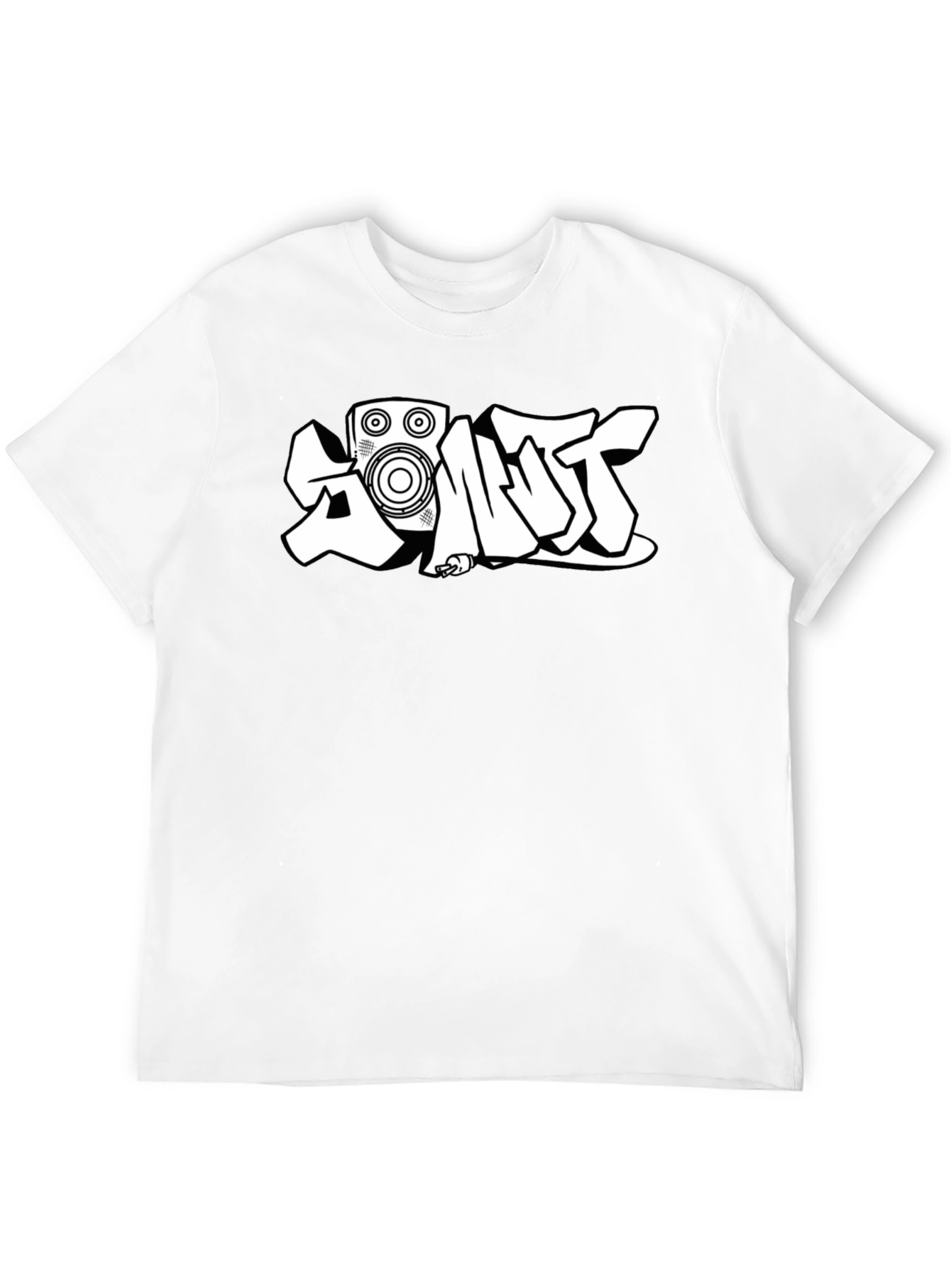 Black Black T-Shirt with White Graffiti-Style Speaker Graphic view 12