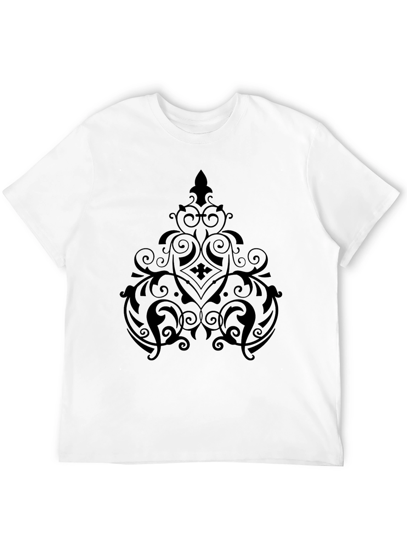 Black Elegant Black Graphic Tee - Ornate Design view 12
