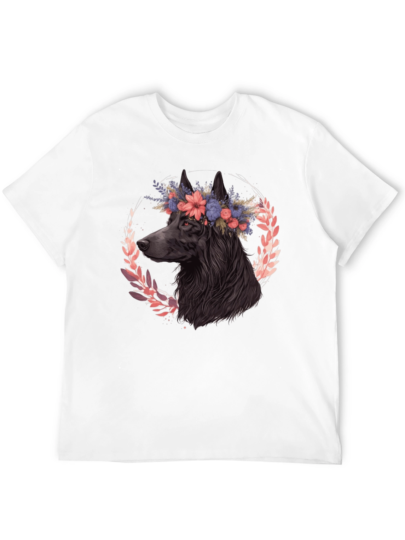 Black Floral Dog Graphic Tee - Black Cotton T-Shirt view 12