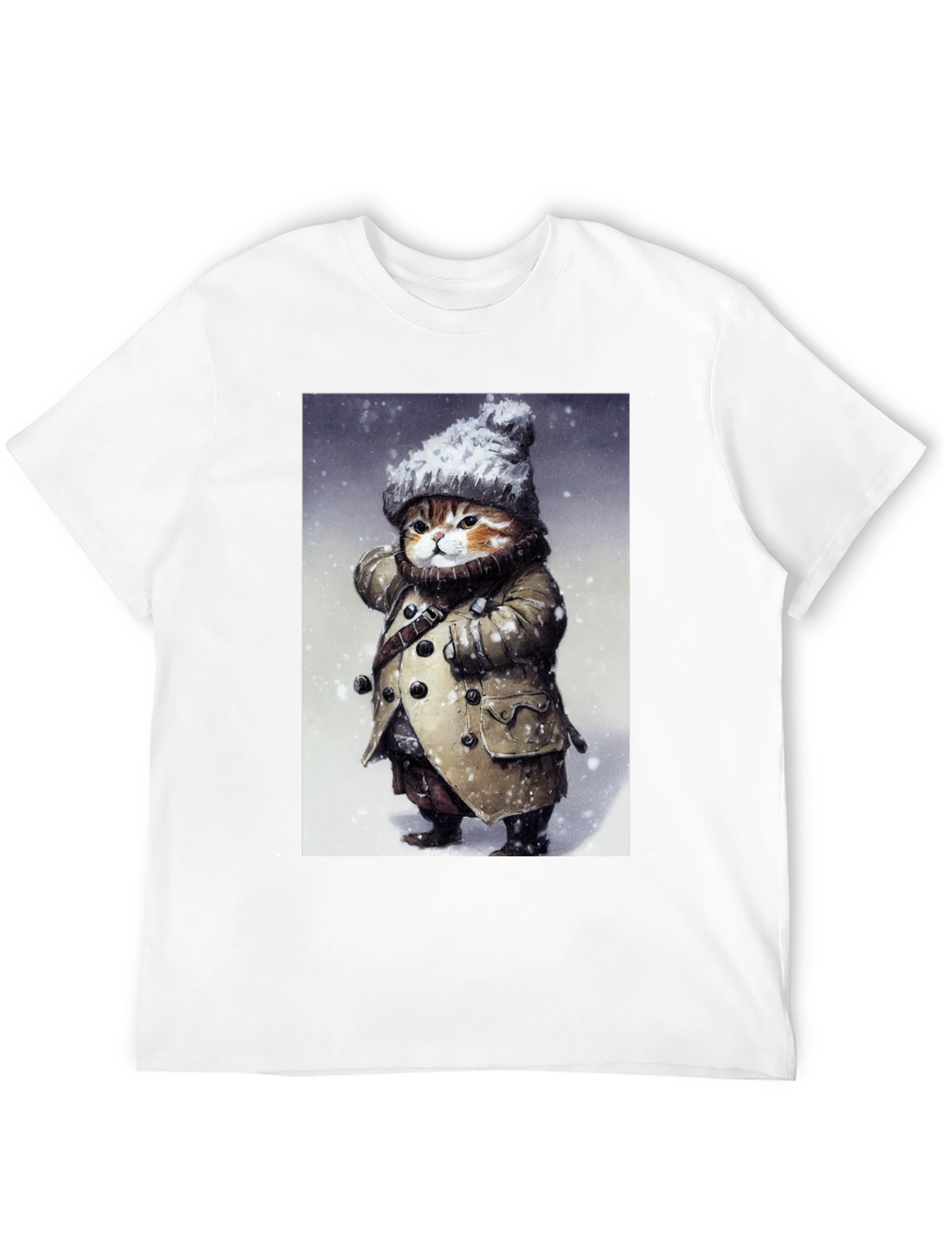 Black Winter Cat in Coat T-Shirt - Unique Graphic Tee view 12