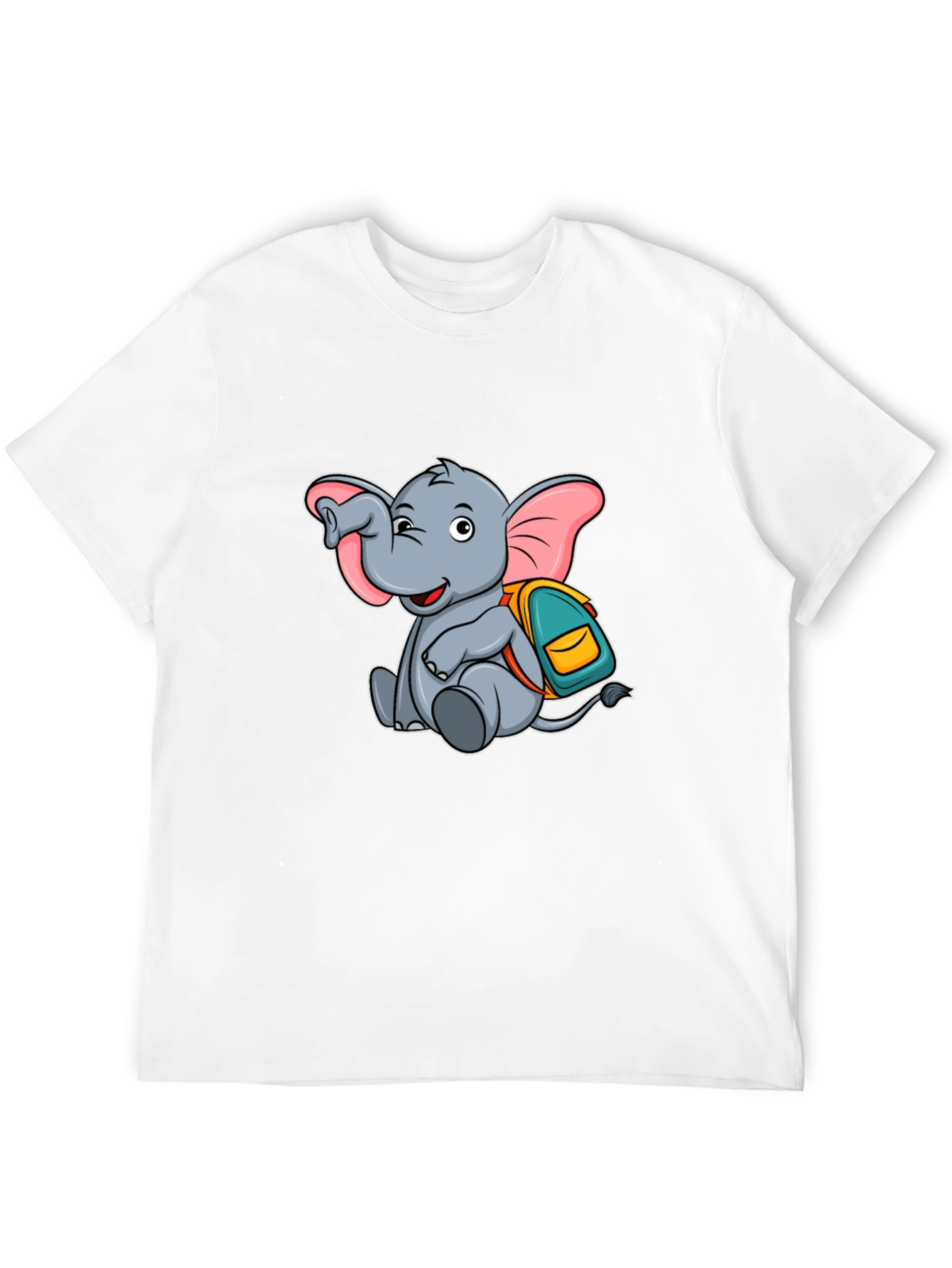 Black Cute Elephant with Backpack Black T-Shirt view 12