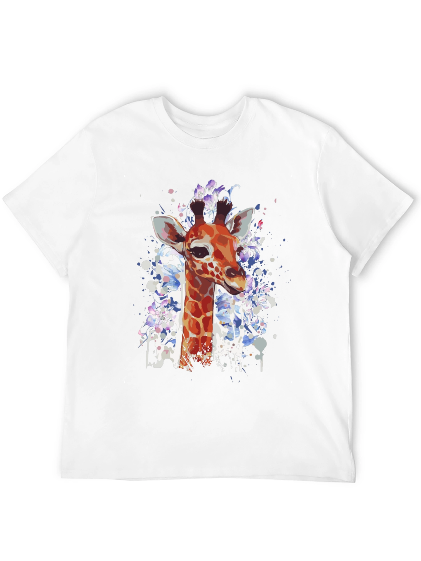 Black Giraffe Watercolor Graphic Tee - Casual Black T-Shirt view 12