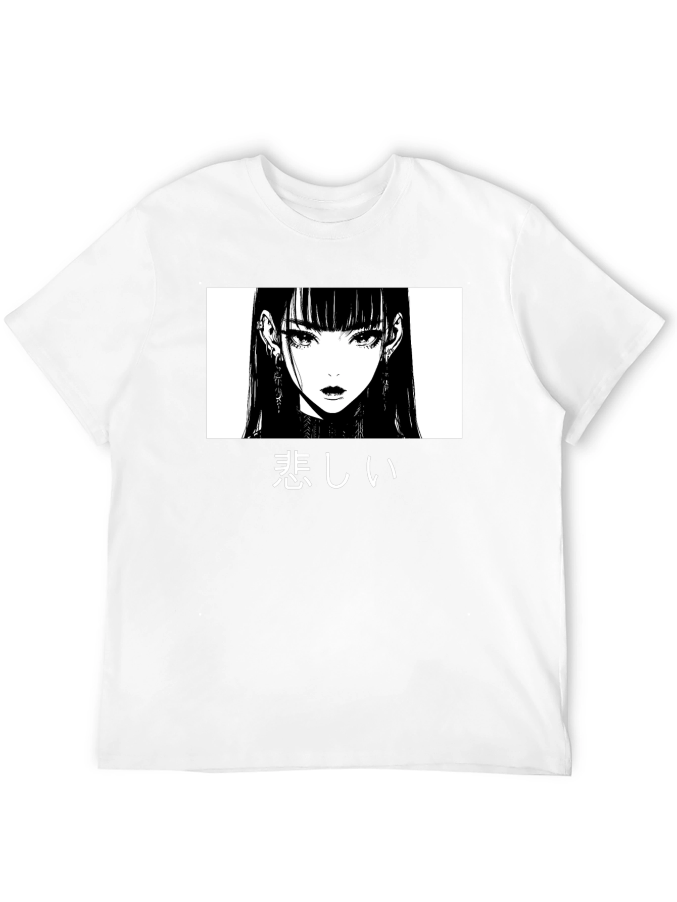 Black Sad Anime Girl Graphic T-Shirt view 12
