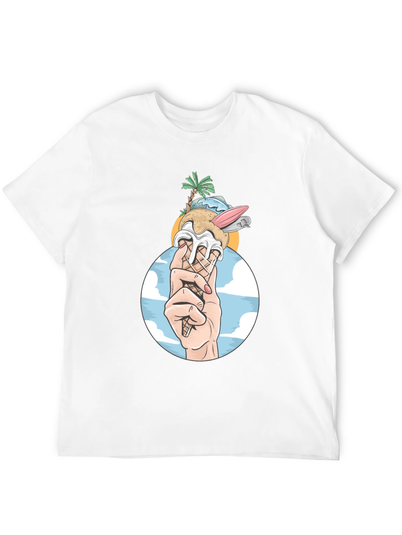 Black Tropical Ice Cream Cone Graphic Tee - Black Cotton Shirt view 12