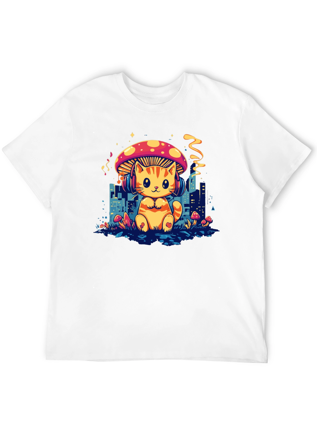 Black Cat Mushroom Black T-Shirt view 12