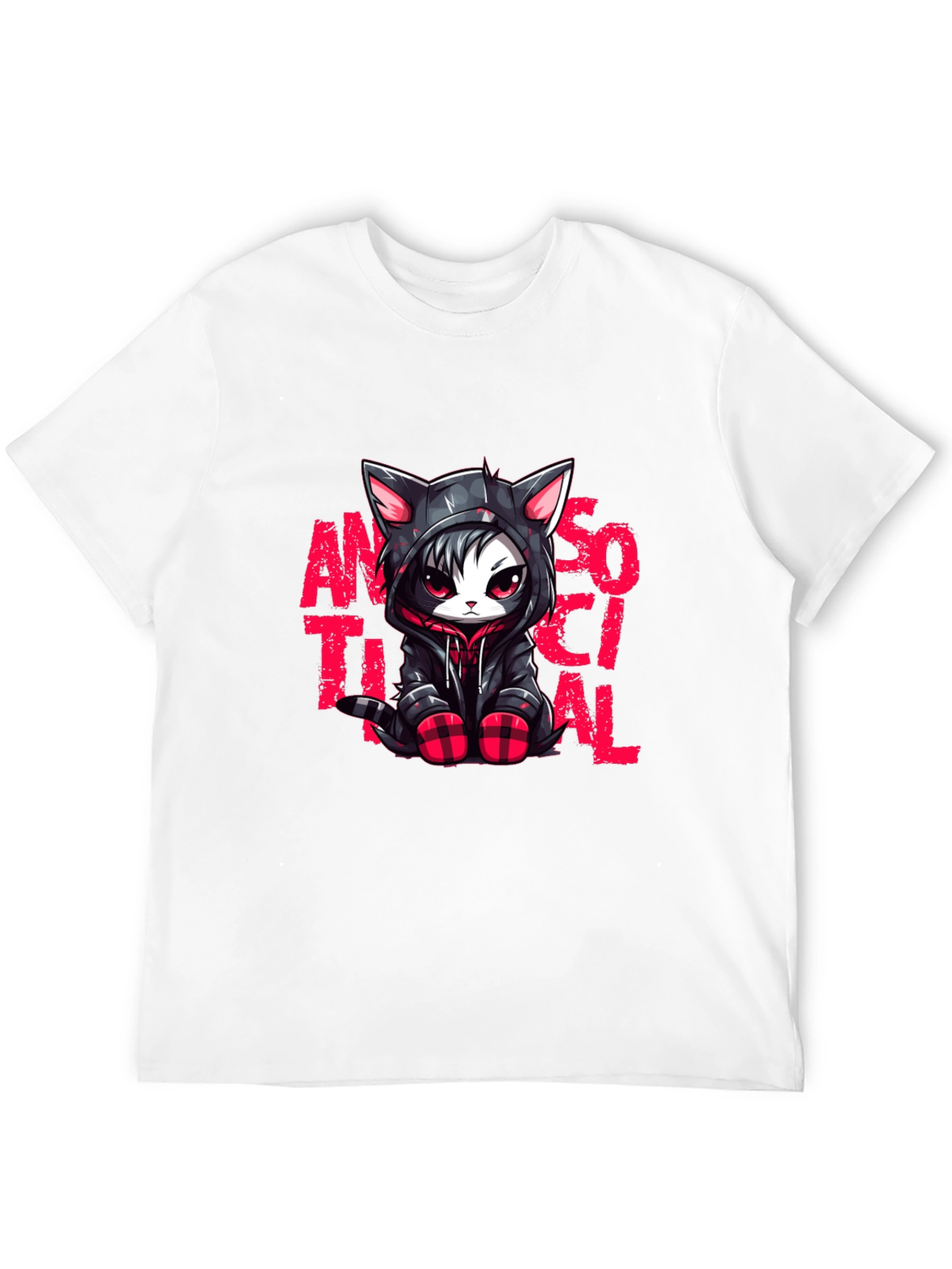 Black Antisocial Cat Graphic Black T-Shirt view 12