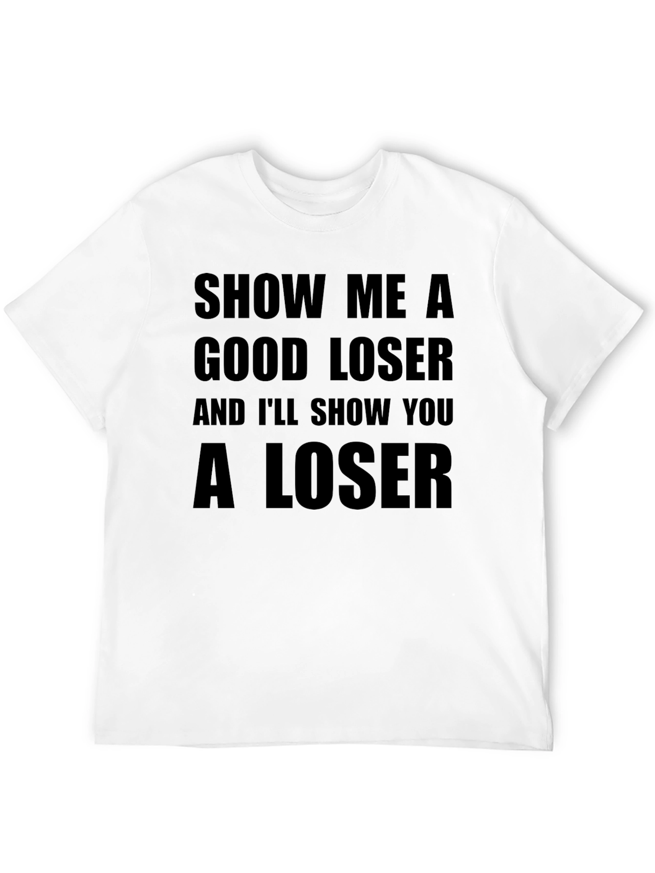 Black Funny Loser Graphic T-Shirt, Black Cotton Tee view 12