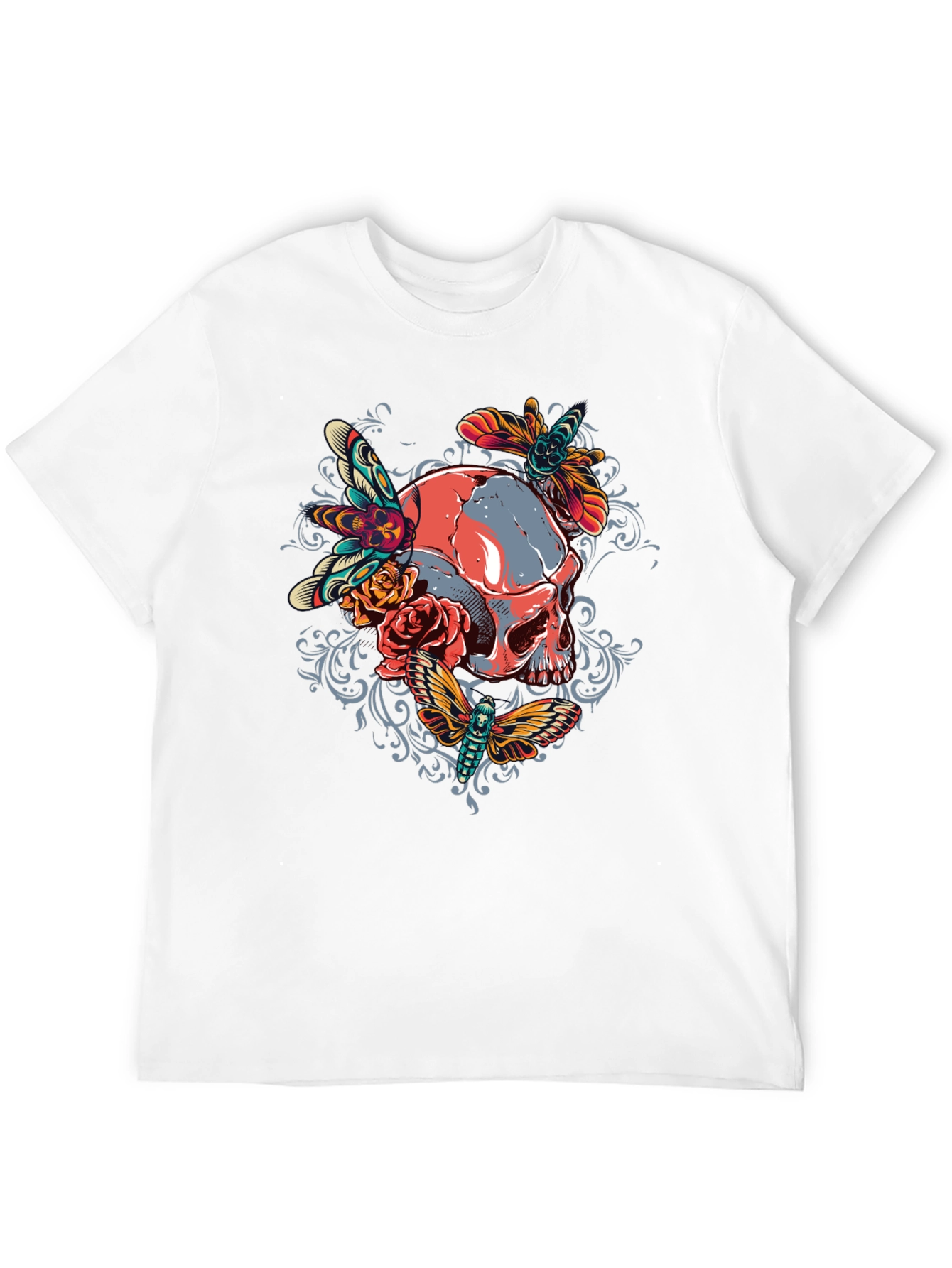 Black Skull & Moth Graphic Tee - Men's Black T-Shirt view 12