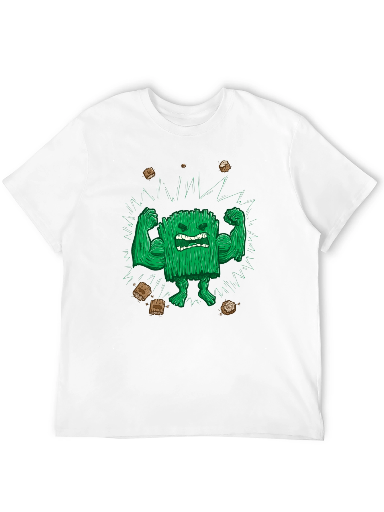 Black Funny Graphic T-Shirt: Grass Character Flexing view 12