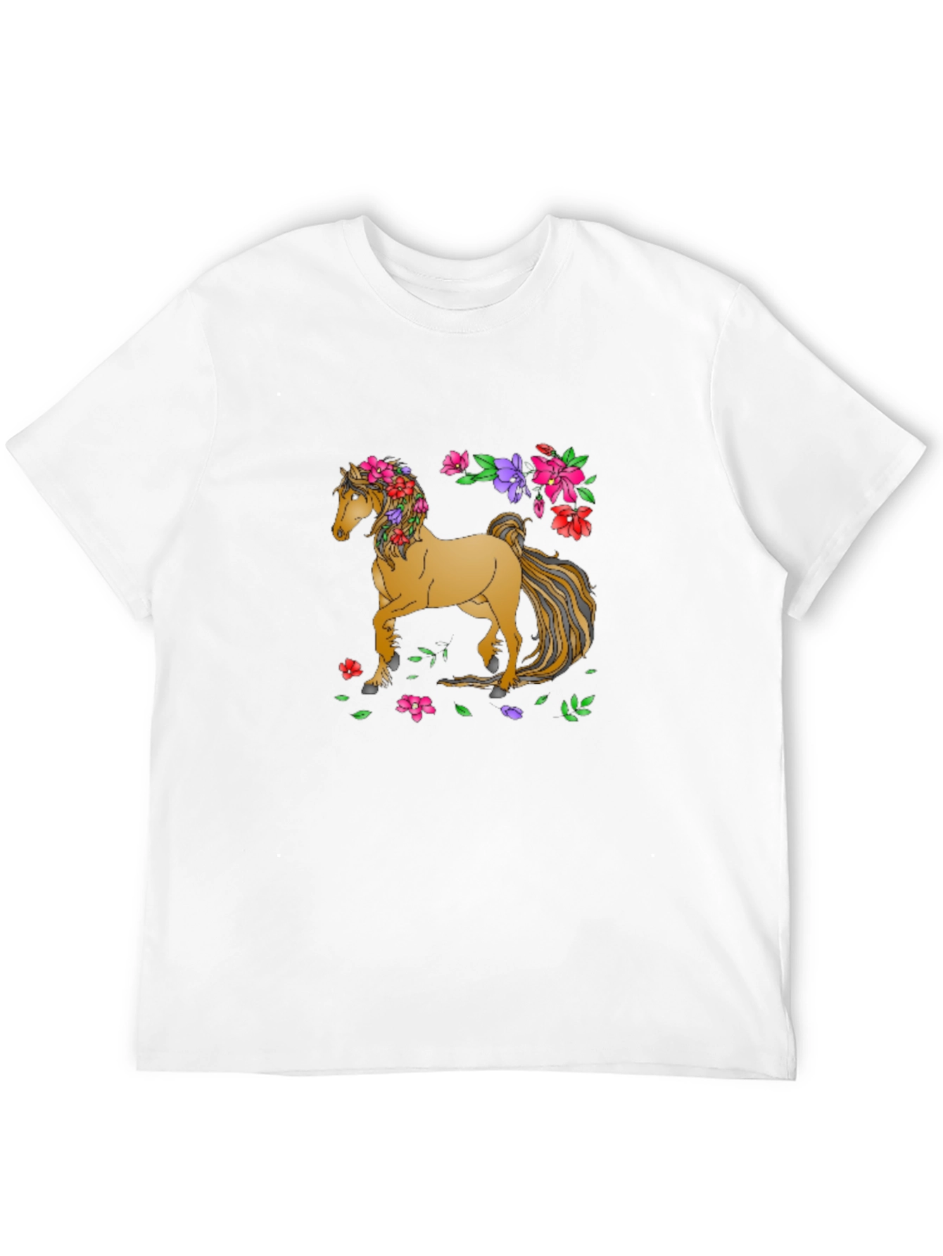 Black Floral Horse T-Shirt - Artistic Graphic Tee view 12