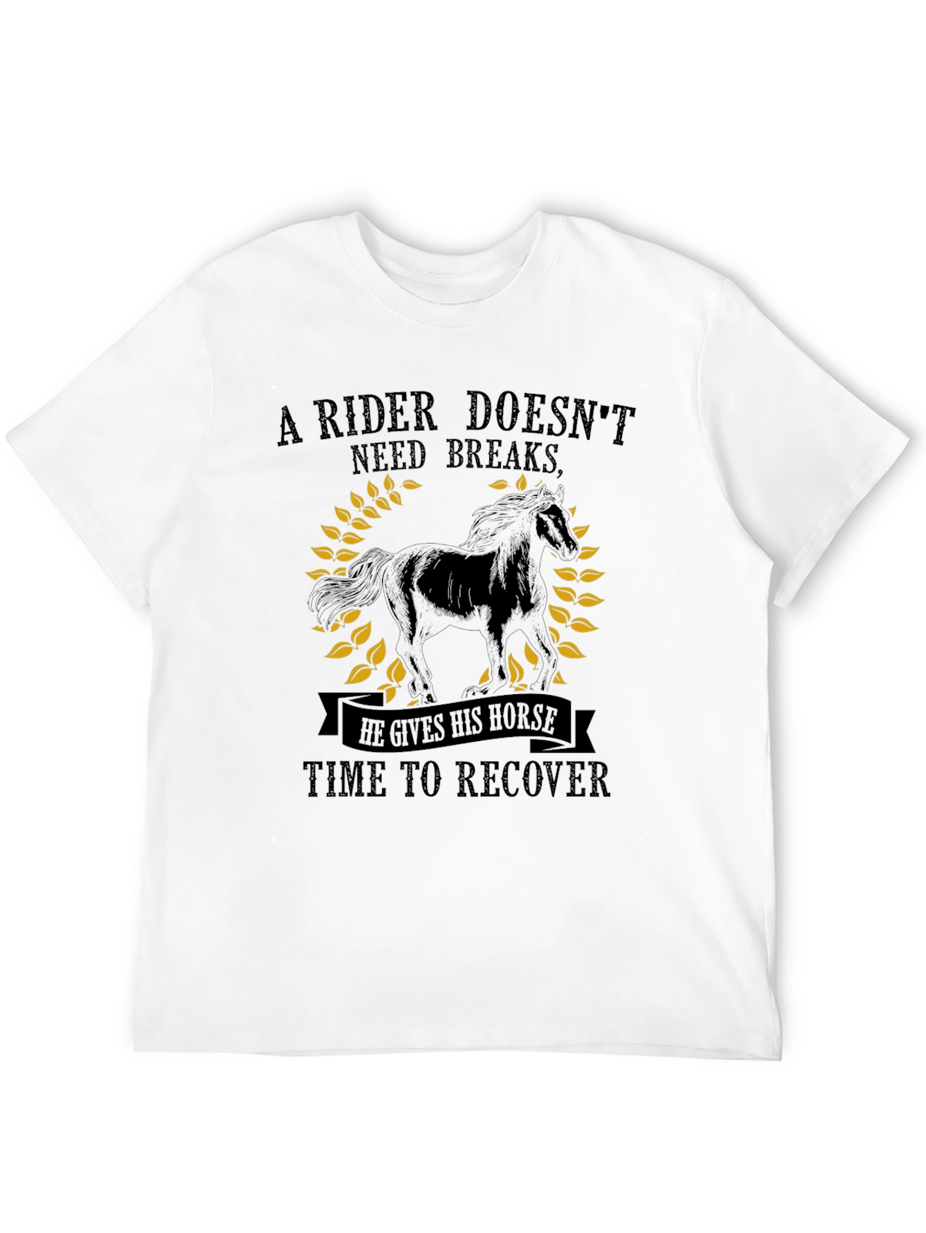 Black Rider Doesn't Need Breaks Horse Graphic Tee view 12