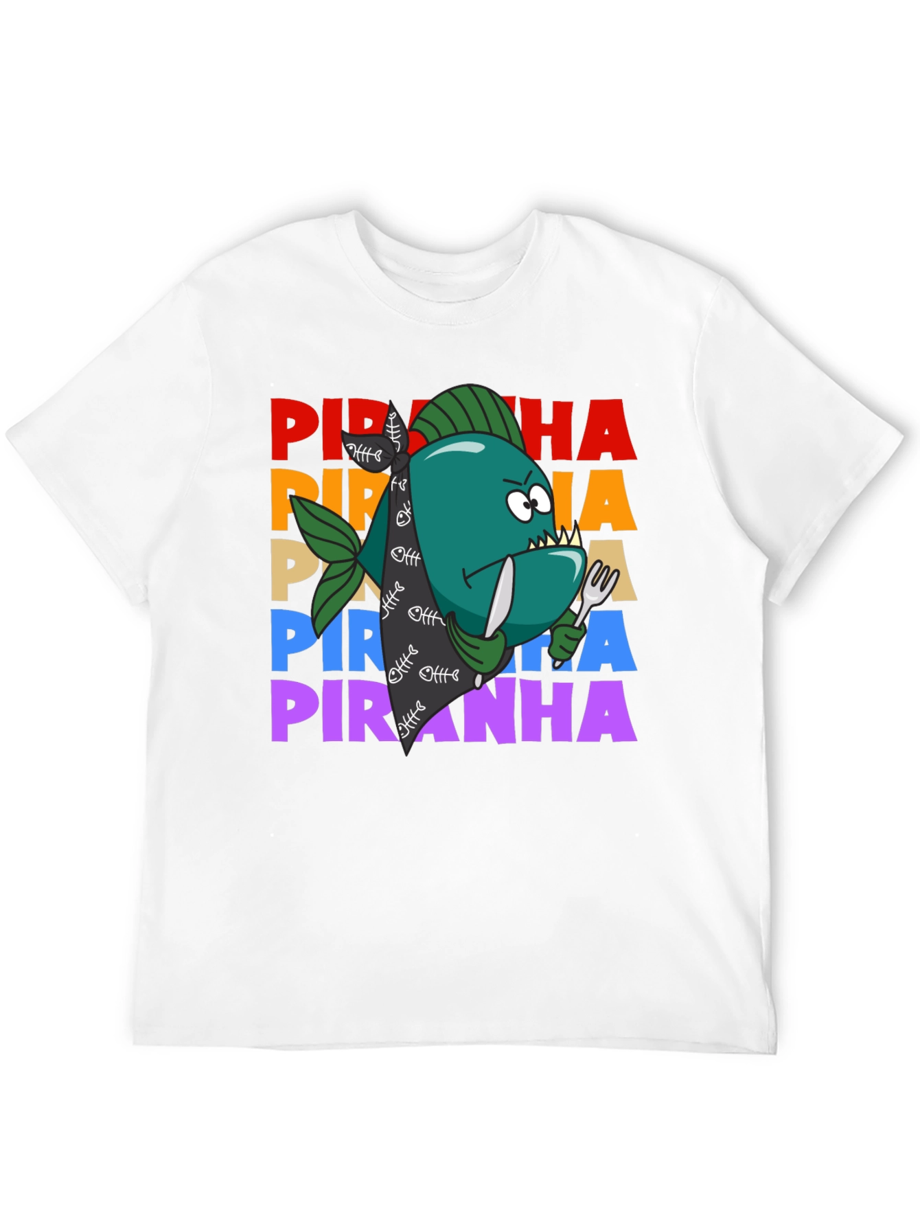 Black Piranha Graphic T-Shirt - Funny Fish Design view 12