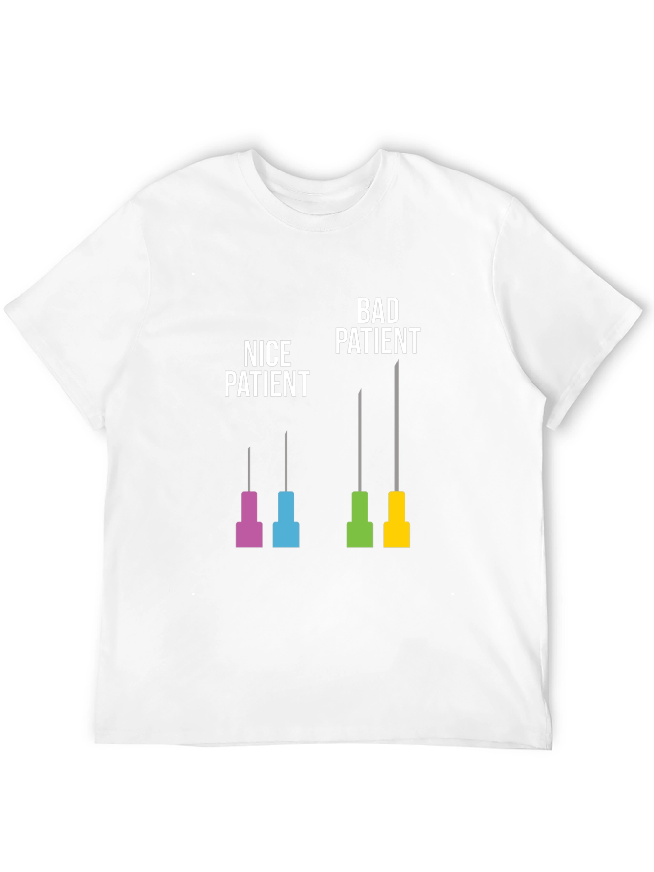 Black Funny Medical Humor T-Shirt: Nice vs. Bad Patient Needle Design view 12