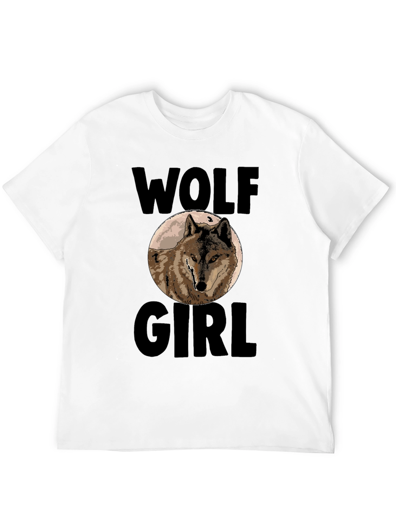 Black Wolf Girl Graphic Print T-Shirt - Black view 12