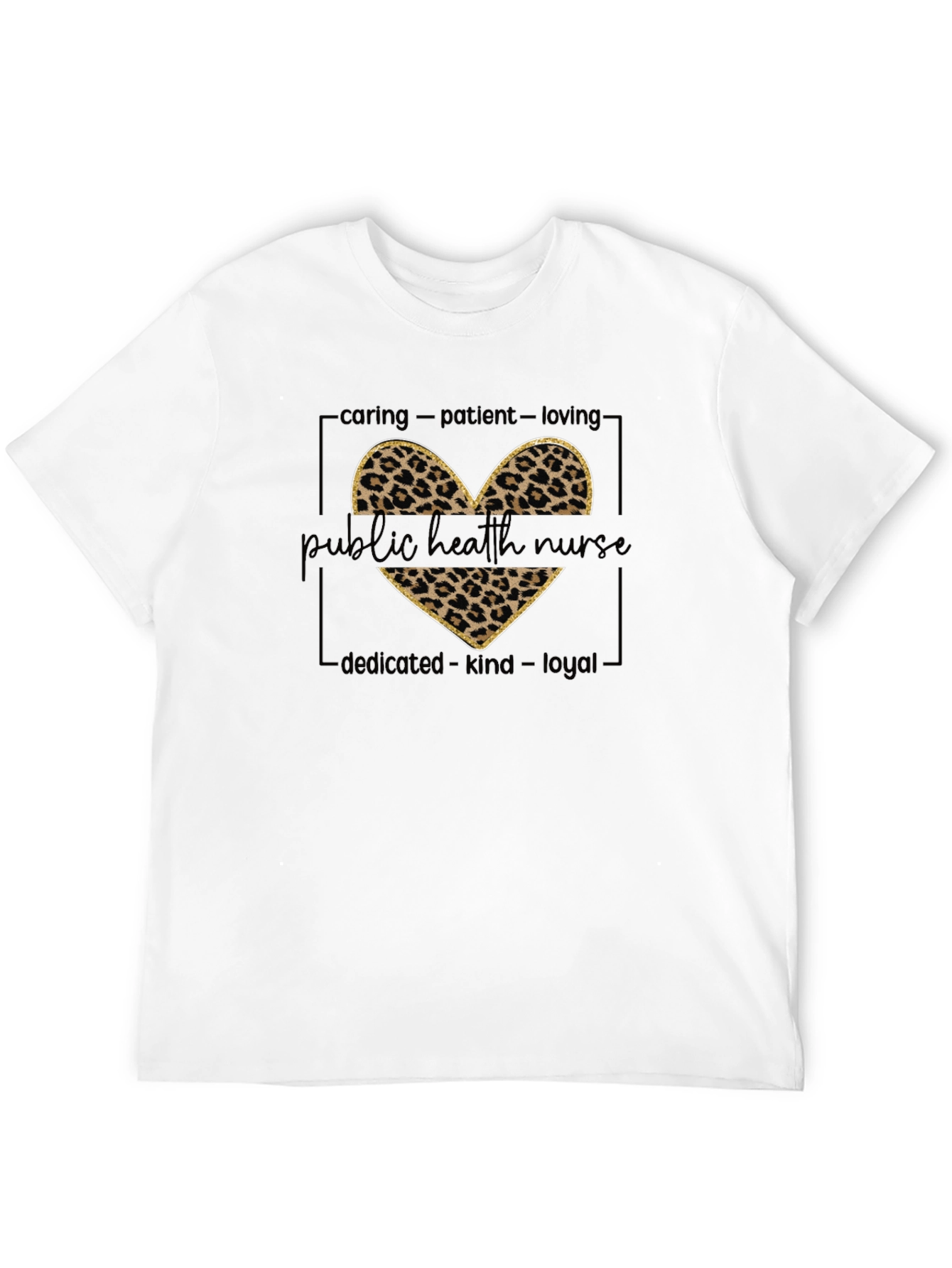 Black Public Health Nurse Leopard Heart T-Shirt view 12