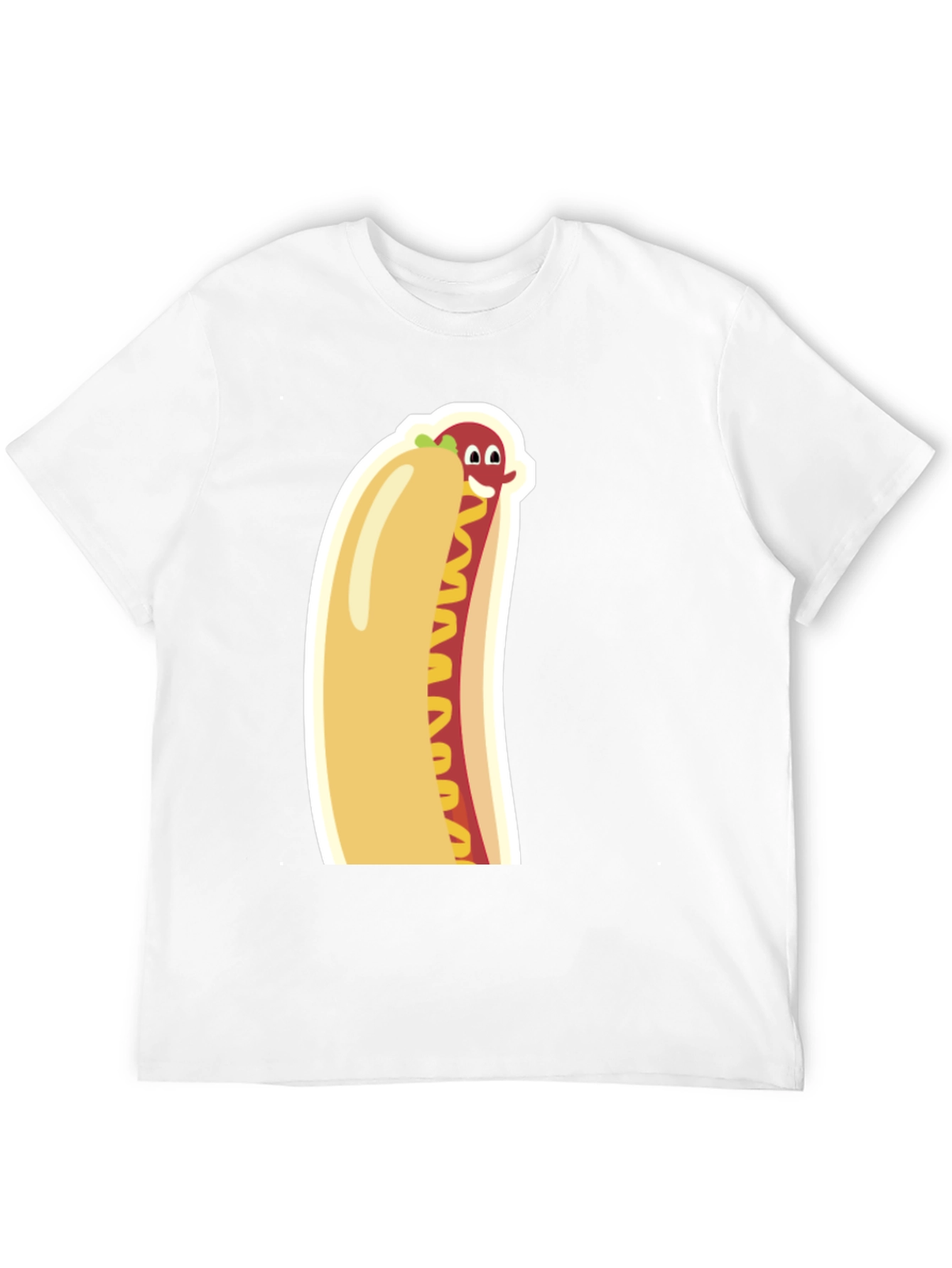 Black Funny Cartoon Hot Dog Graphic Tee - Unisex Black T-Shirt view 12