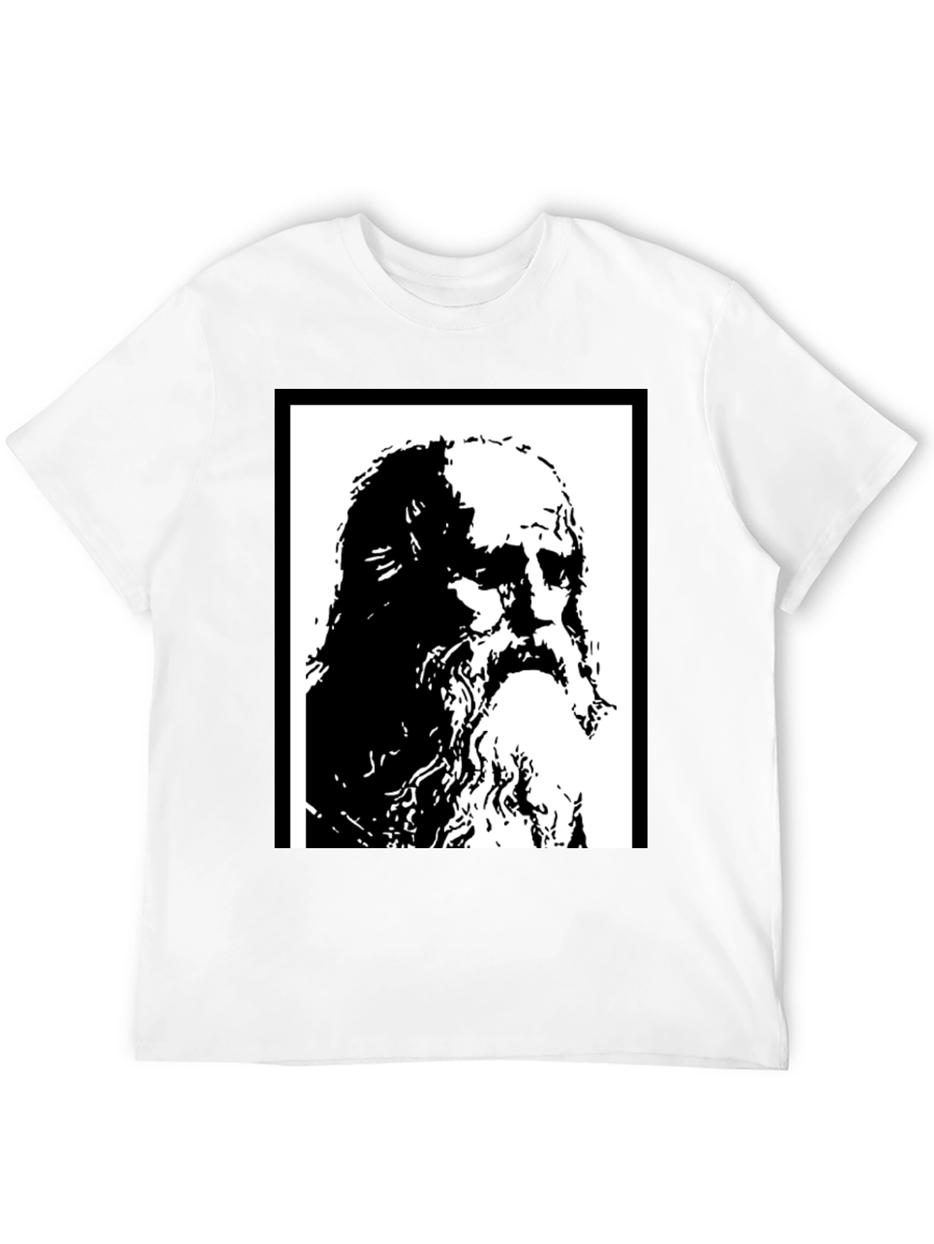 Black Black T-Shirt with Artistic Portrait Print view 12