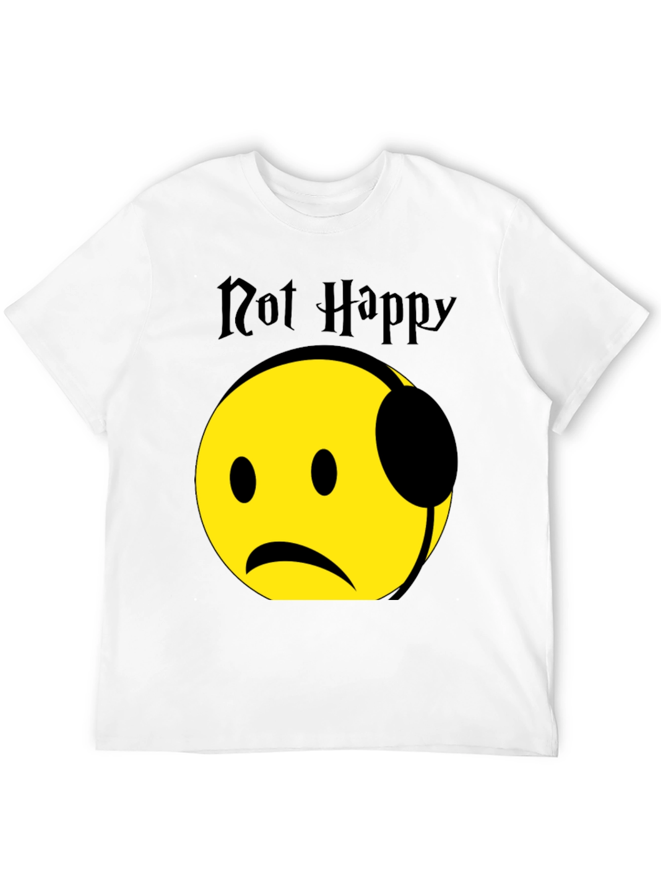 Black Not Happy Emoji Graphic T-Shirt - Trendy Casual Wear view 12