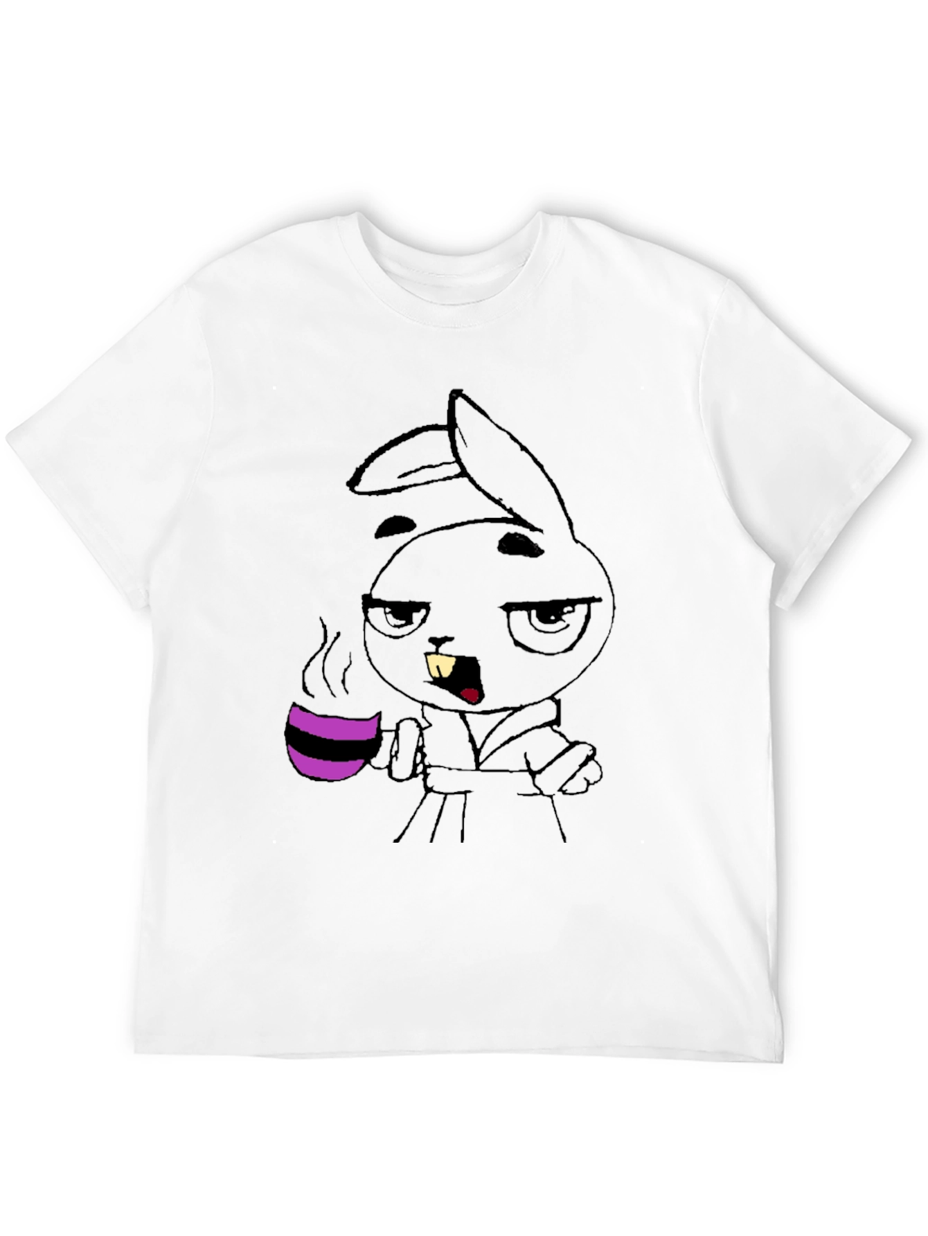 Black Grumpy Bunny Coffee T-Shirt - Black Cotton Tee view 12