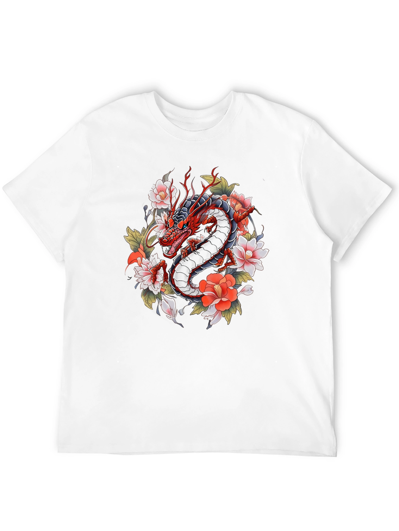 Black Dragon and Floral Graphic Tee - Black Cotton Blend view 12