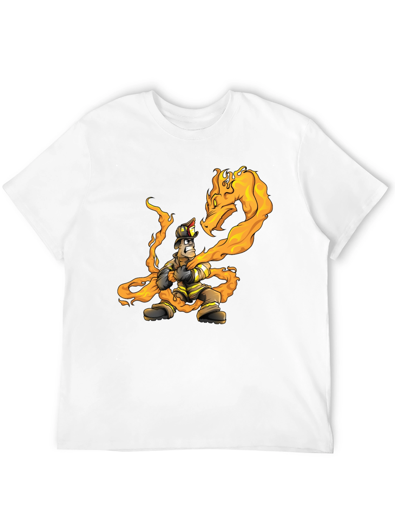 Black Firefighter vs Dragon Graphic T-Shirt - Cool Design view 12