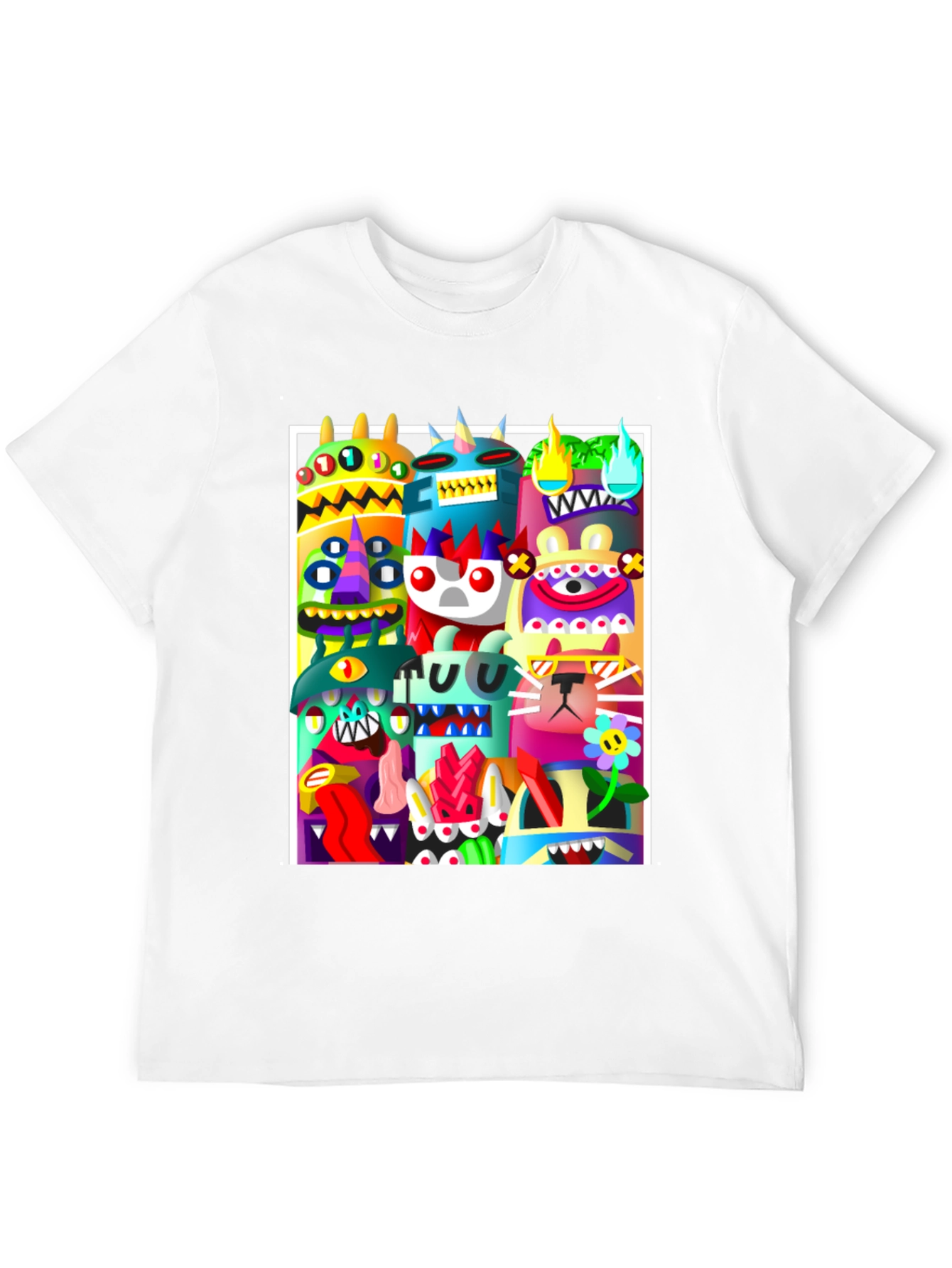 Black Colorful Cartoon Monster Graphic Print Black T-Shirt view 12