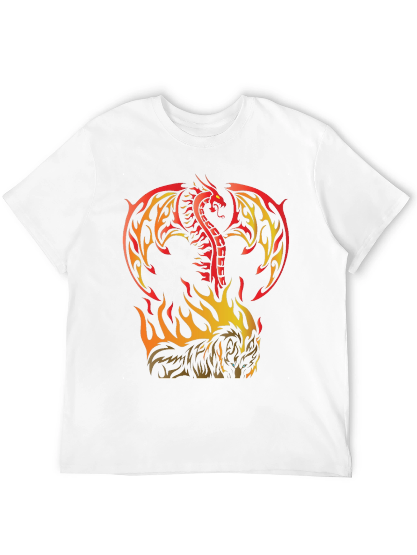 Black Fiery Dragon & Wolf Graphic Black T-Shirt view 12