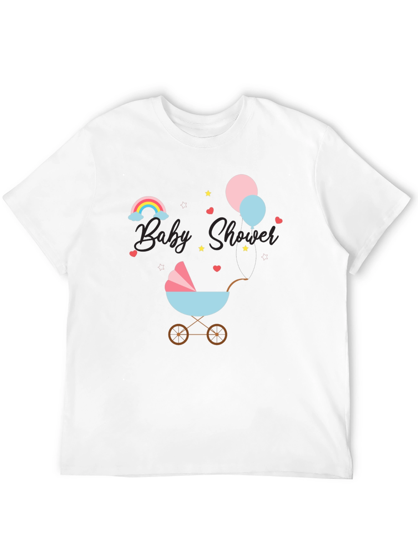 Black Baby Shower T-Shirt with Rainbow & Stroller Design view 12