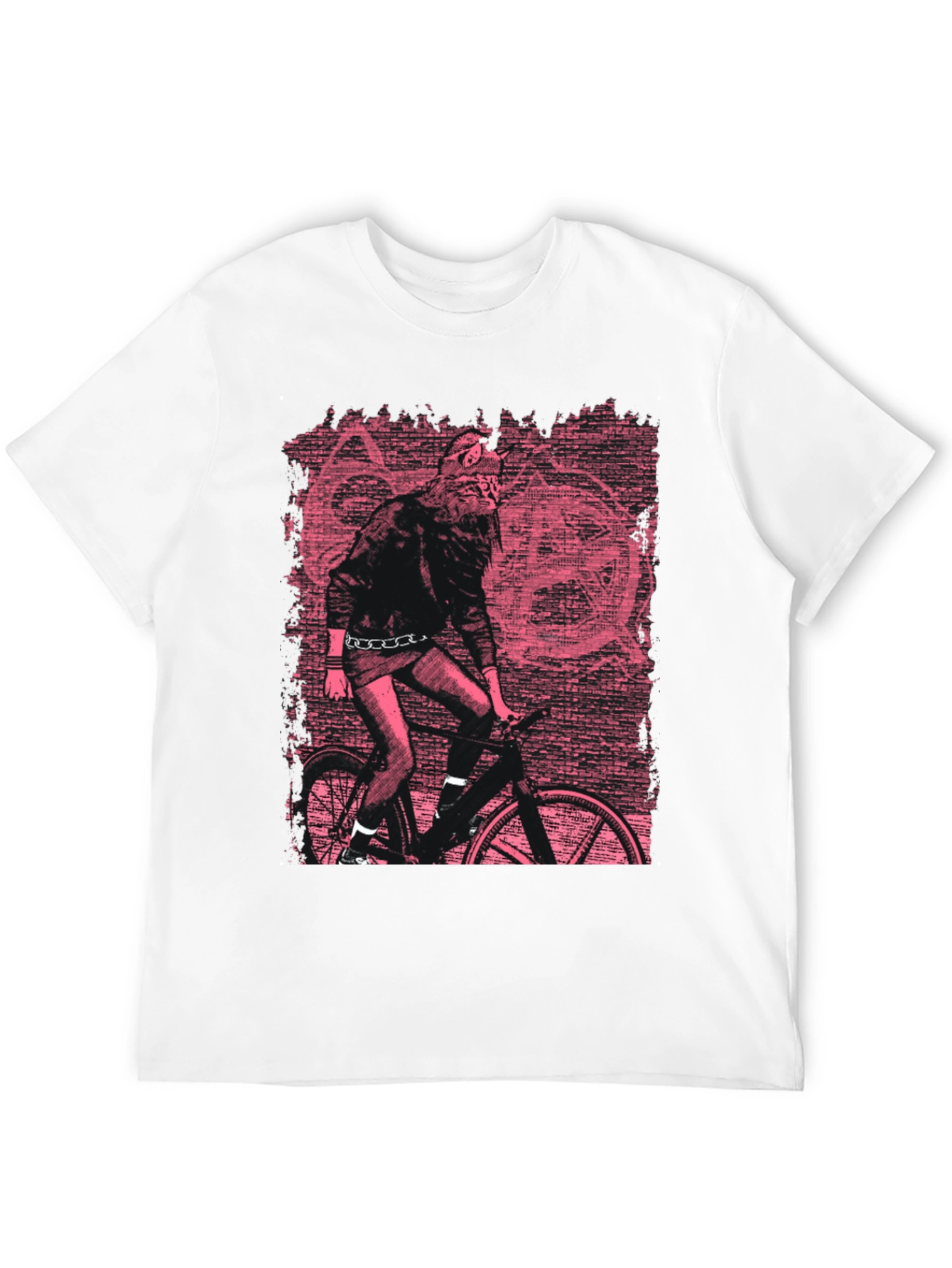 Black Edgy Graphic Tee - Werewolf Biker in Pink view 12