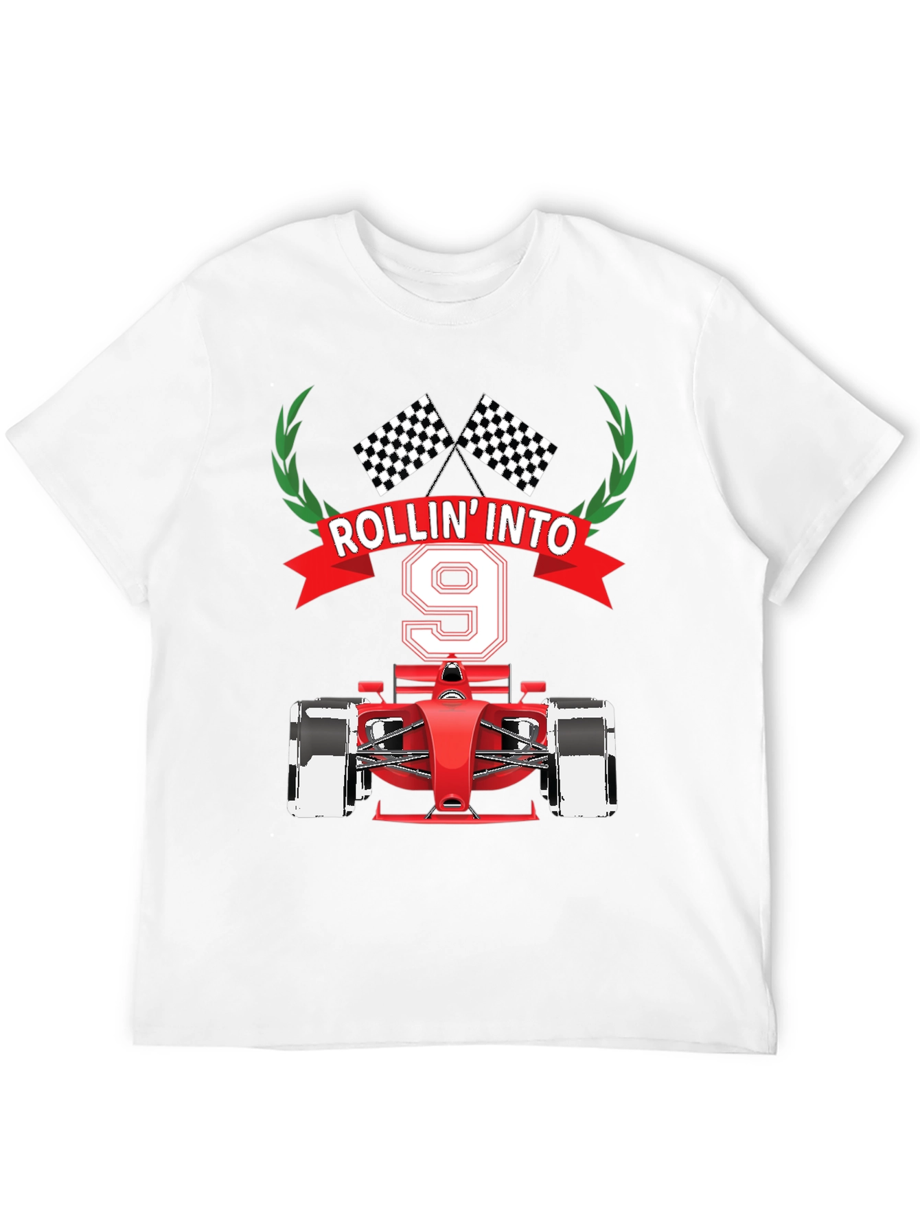 Black Rollin' Into 9 T-Shirt, Race Car Birthday Tee view 12