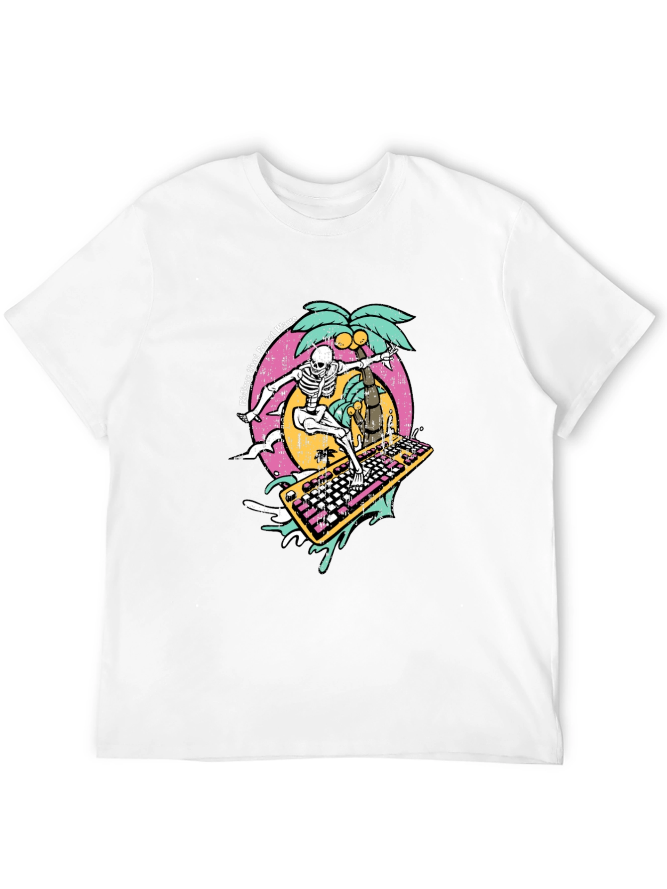 Black Surfing Skeleton Keyboard T-Shirt view 12