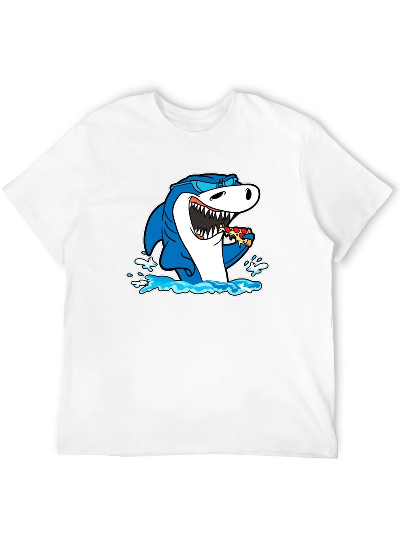 Black Shark Eating Pizza T-Shirt - Black Cotton Graphic Tee view 12