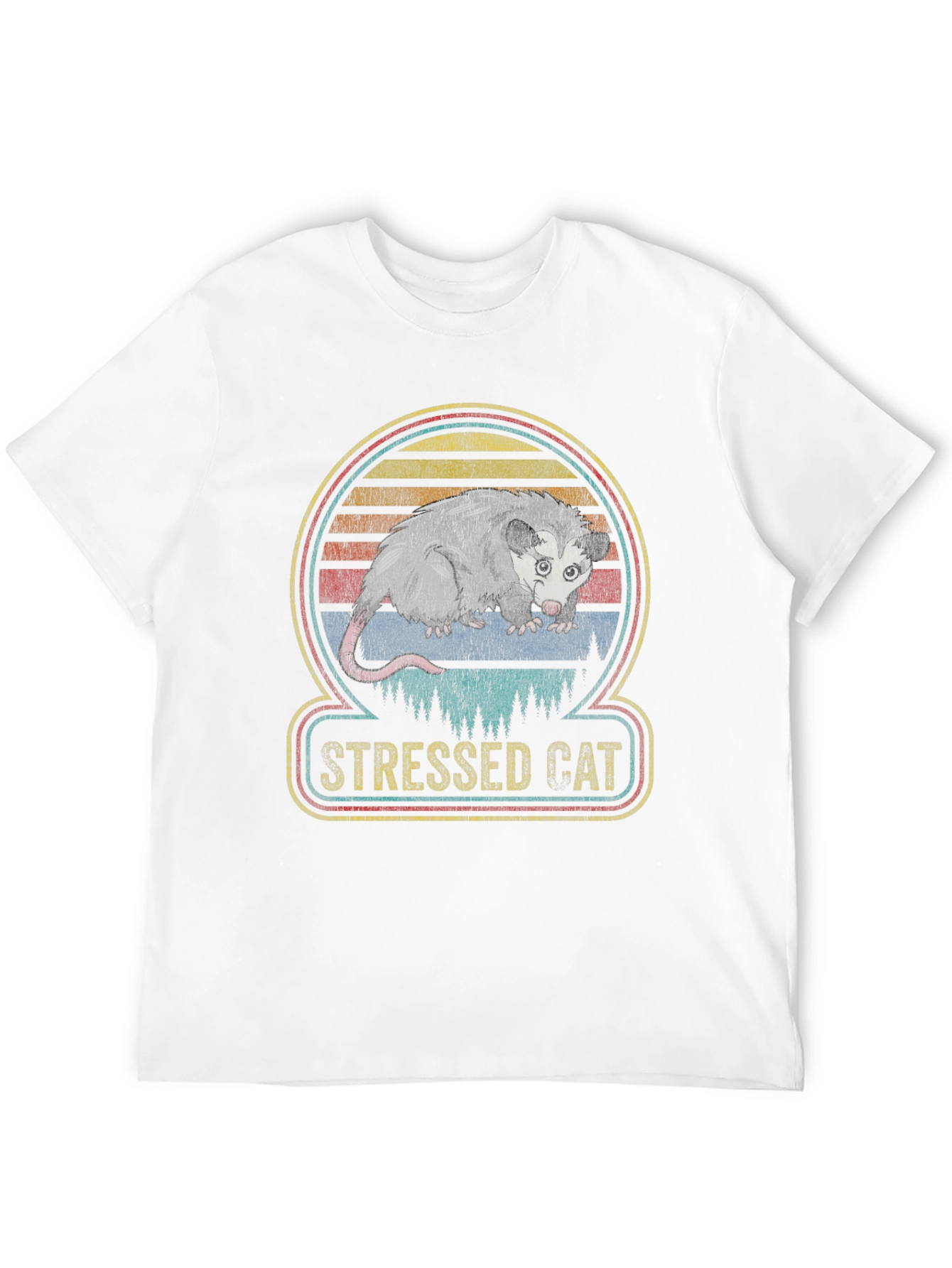 Black Stressed Cat Opossum Graphic Tee view 12