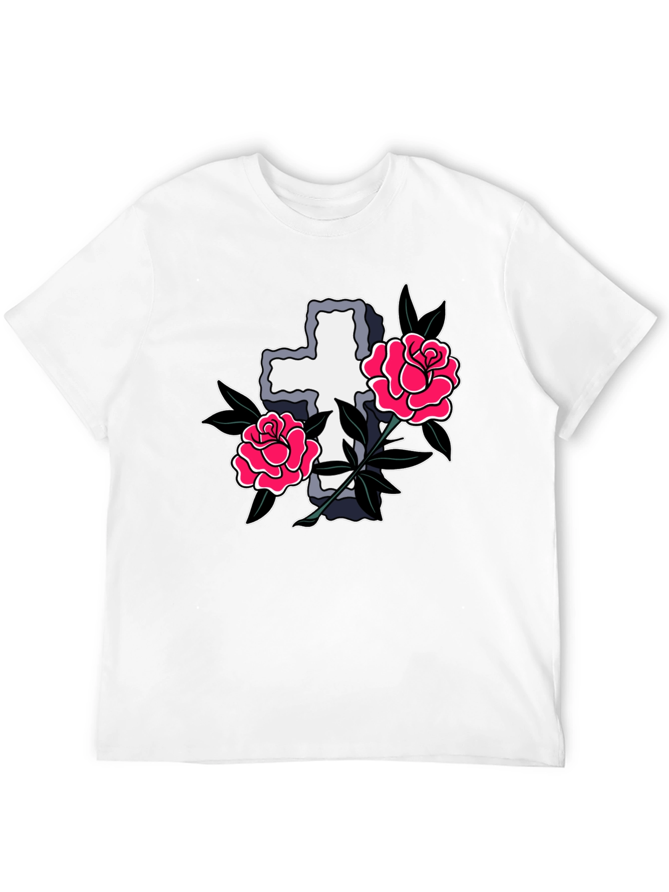 Black Cross & Roses Graphic T-Shirt - Classic Tattoo Style view 12