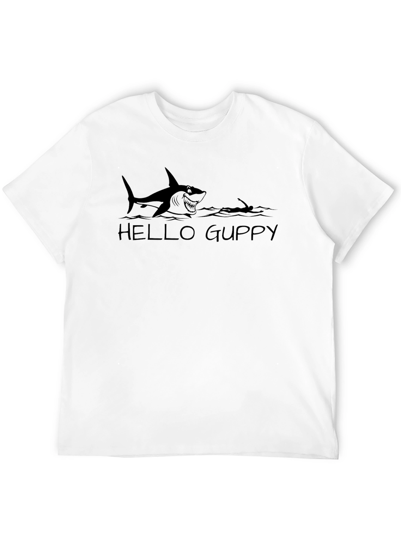 Black Hello Guppy Shark Tee - Mens Funny Ocean Graphic T-Shirt view 12
