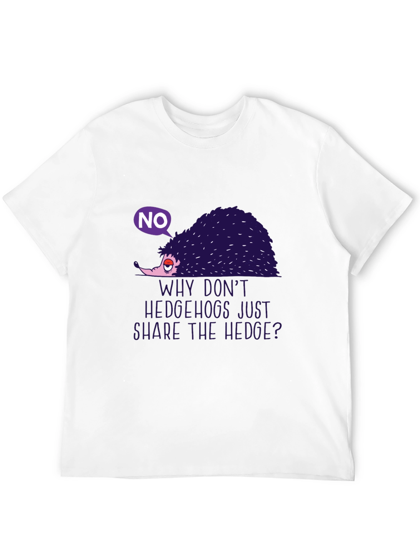 Black Humorous Hedgehog Graphic Tee - "Why Don't Hedgehogs Just Share The Hedge?" view 12