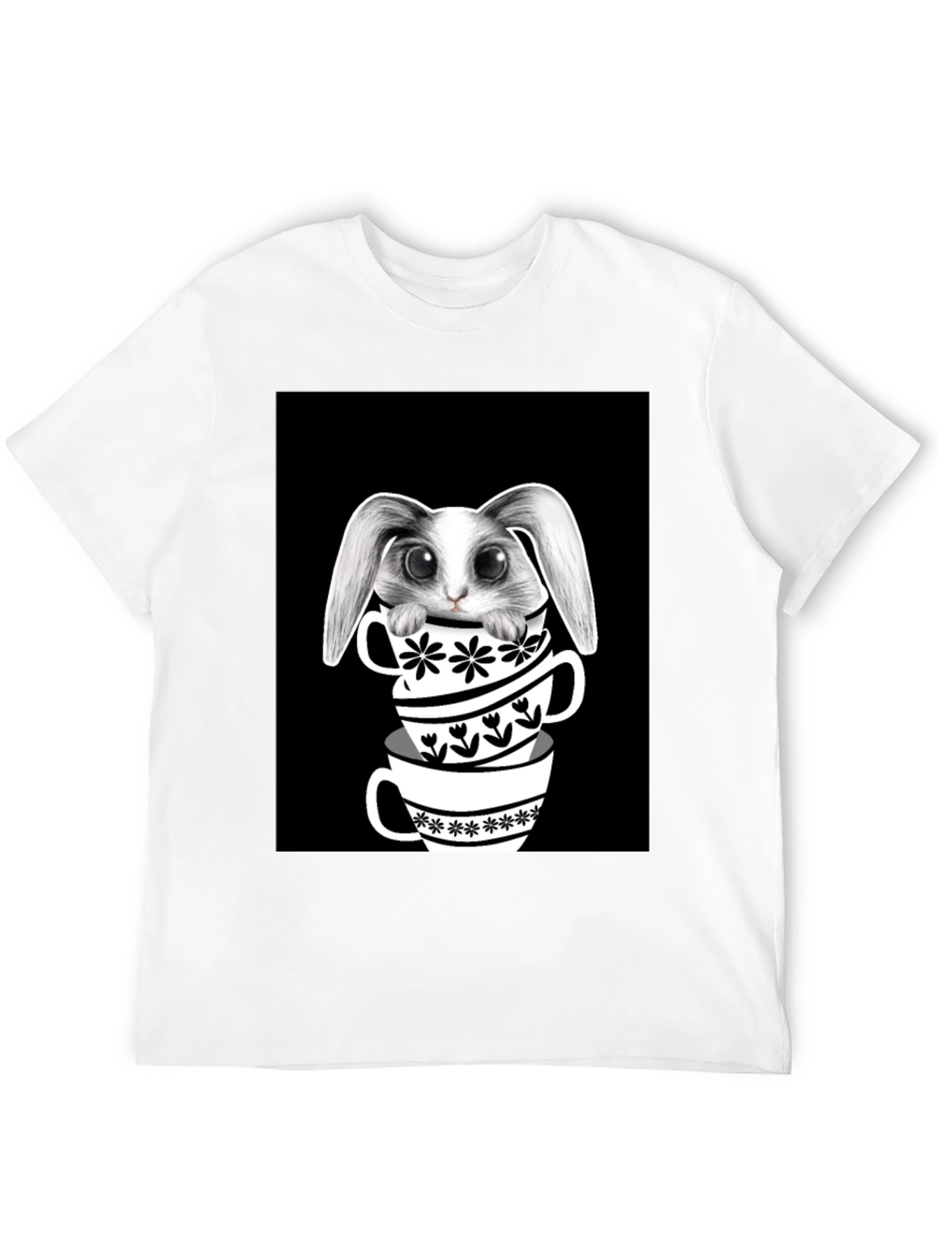 Black Rabbit in Teacups Graphic T-Shirt view 12