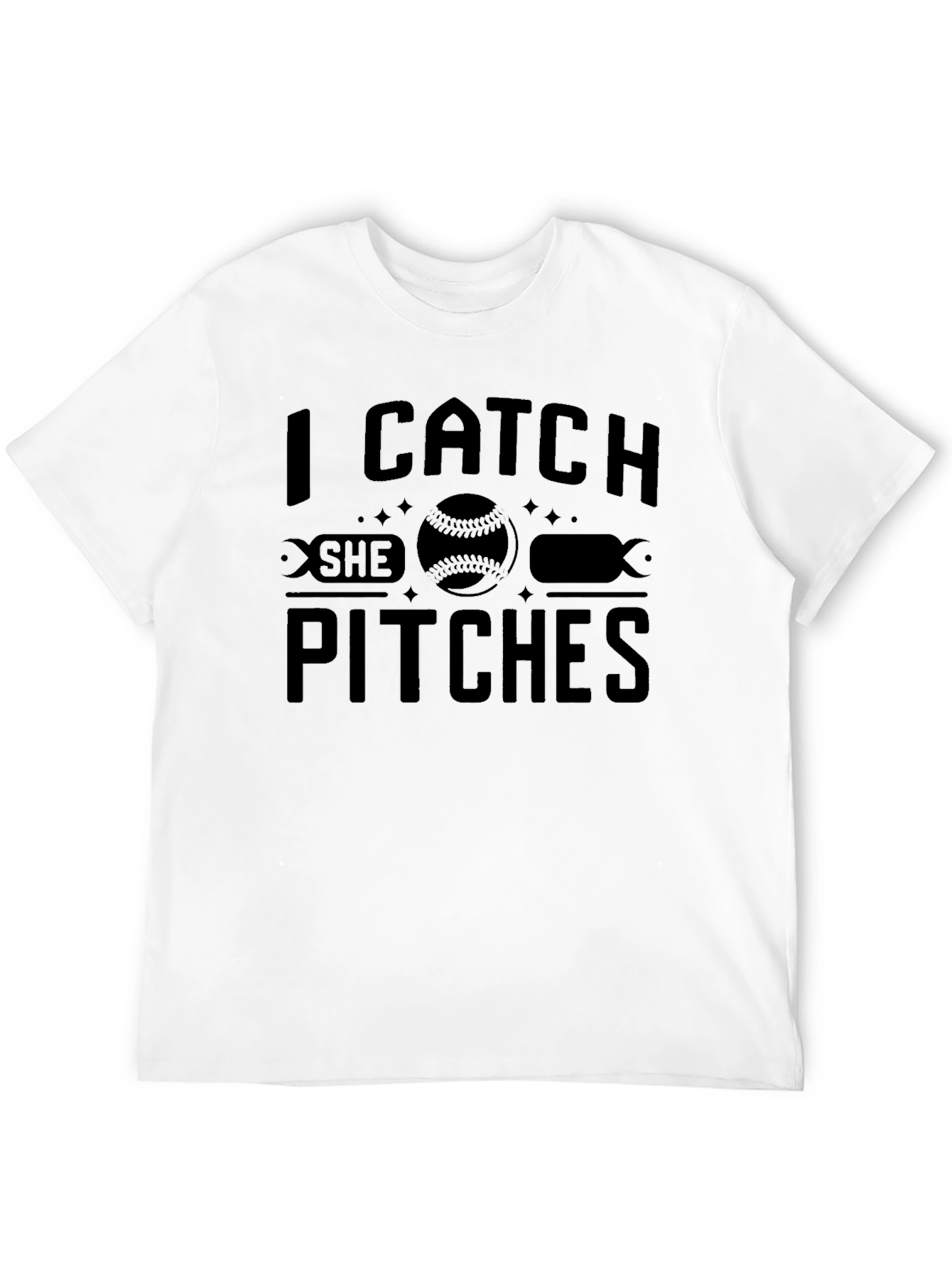 Black I Catch She Pitches Baseball T-Shirt view 12