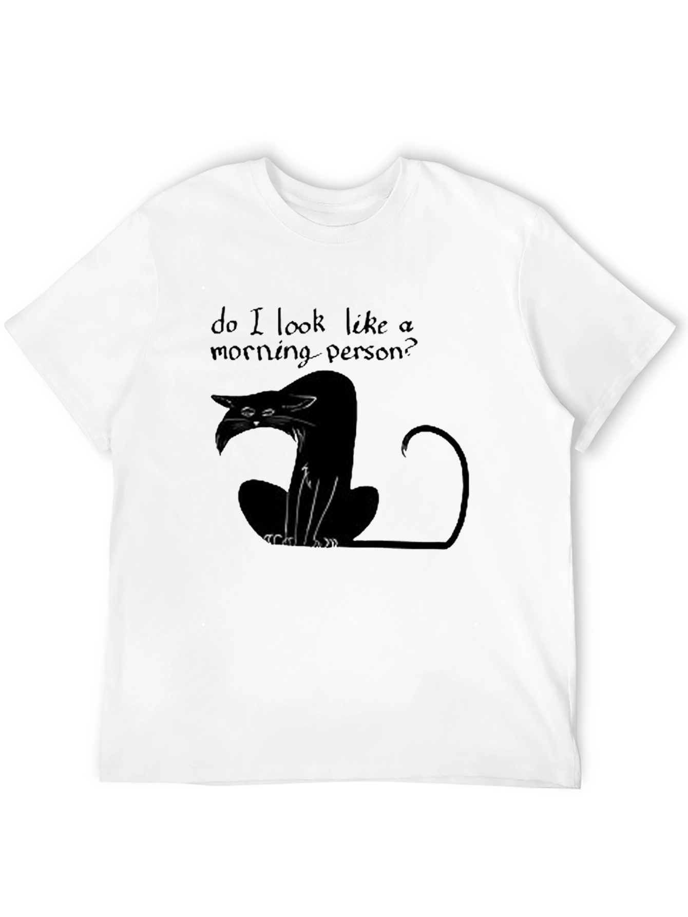 Black Black Cat "Morning Person?" Graphic T-Shirt view 12