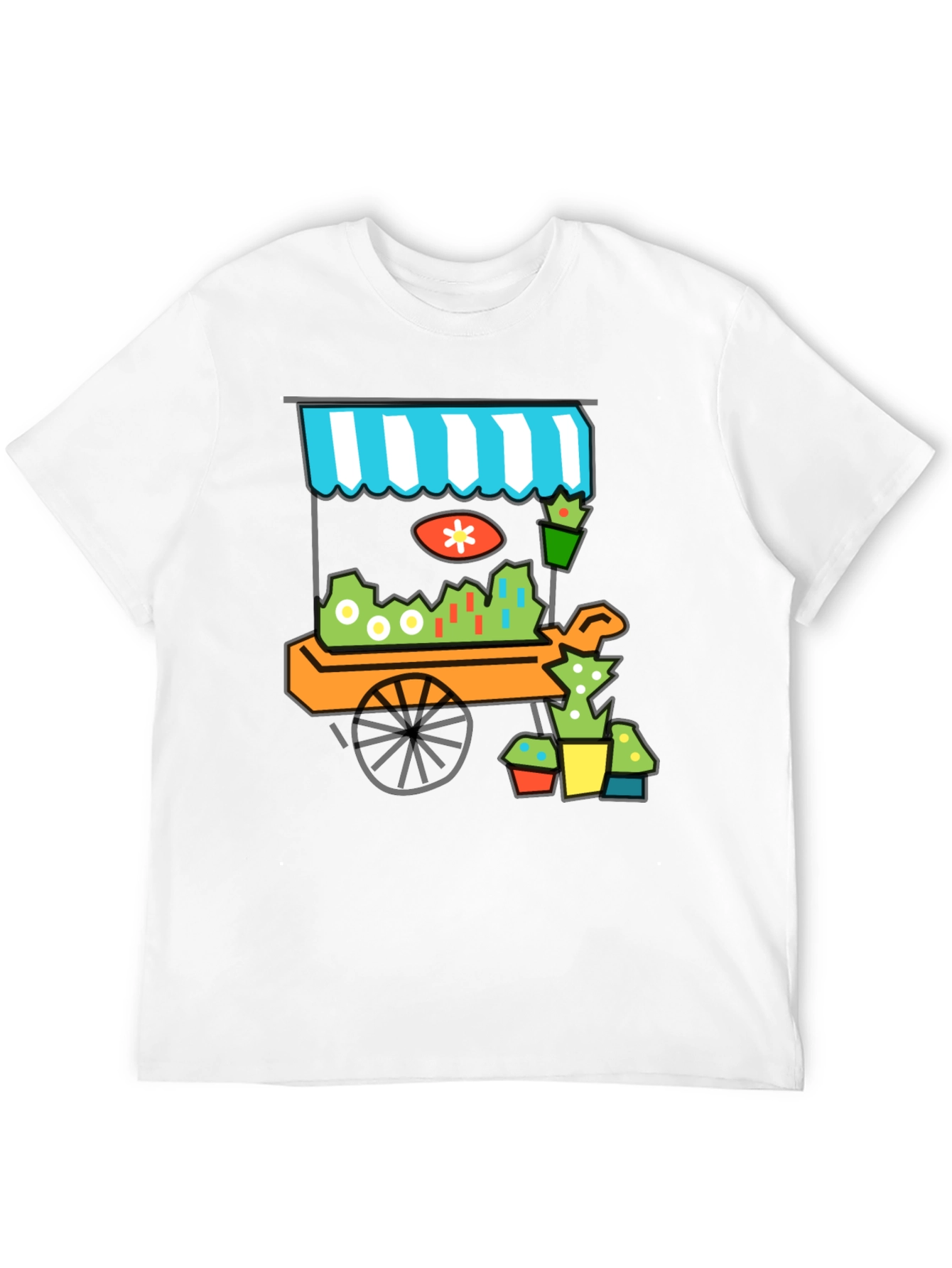Black Whimsical Market Cart T-Shirt - Black Cotton Tee view 12