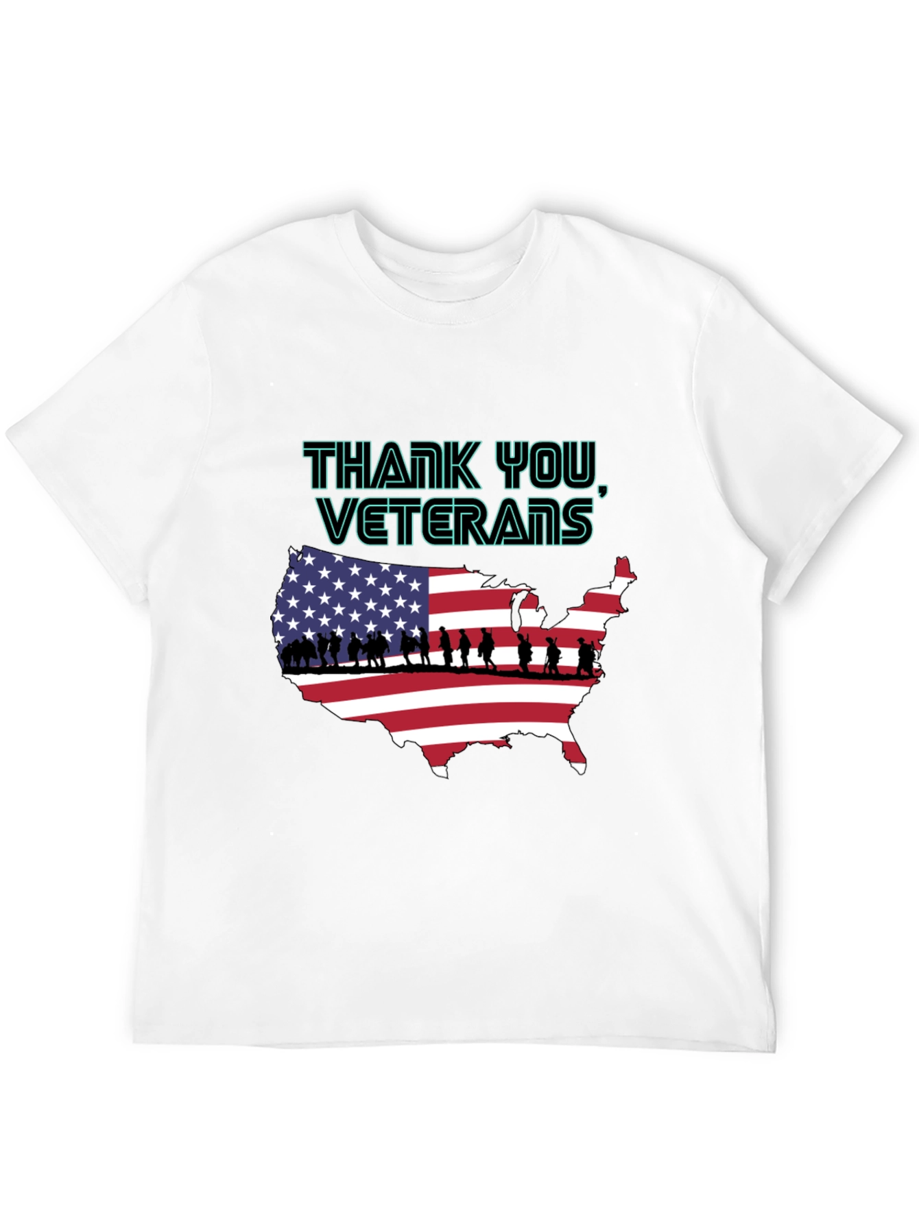 Black Thank You Veterans USA Map T-Shirt view 12