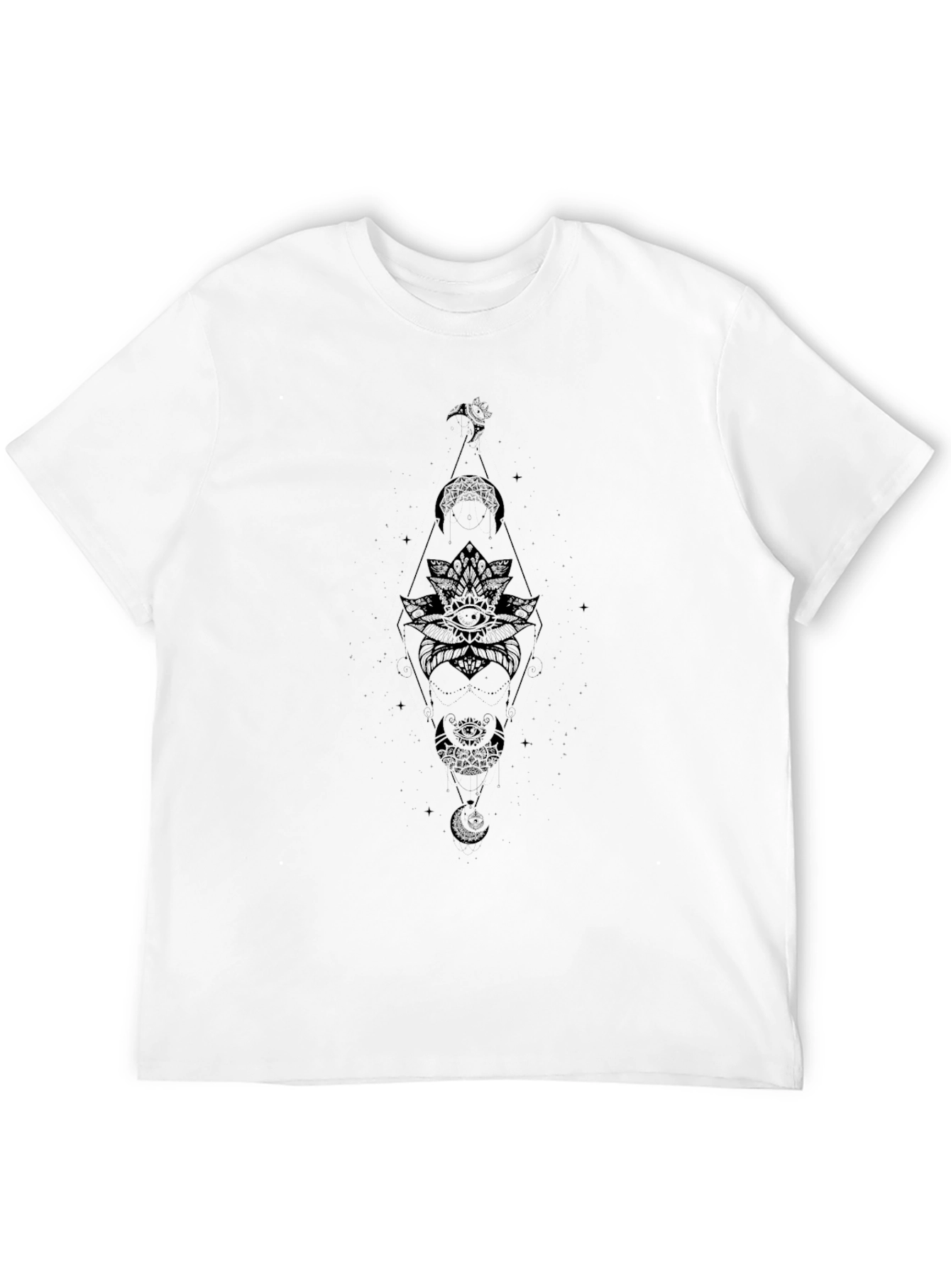 Black Men's Black Graphic Tee - Moon Phases Lotus view 12