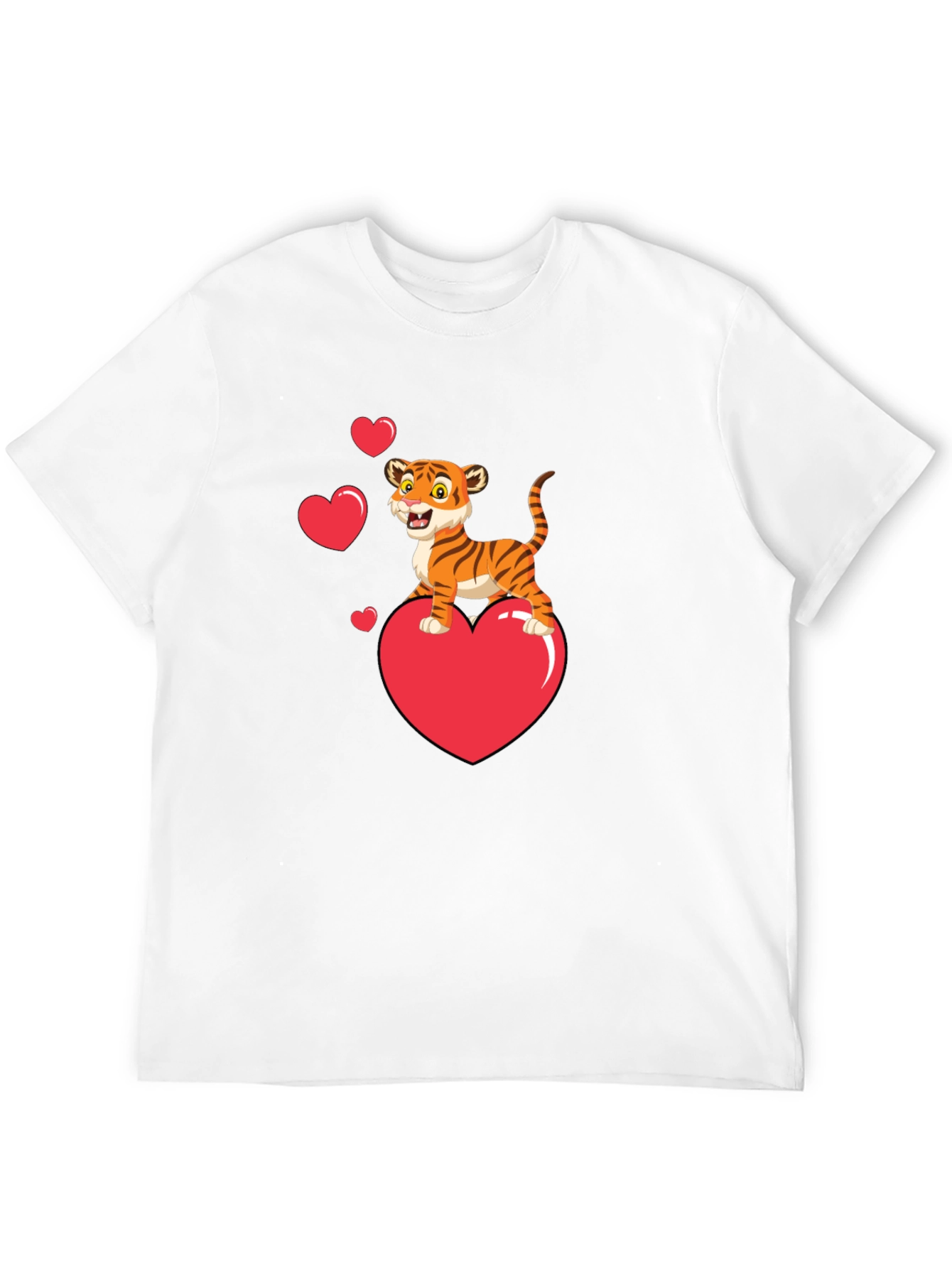 Black Cute Tiger on Heart Valentine's Black T-Shirt view 12