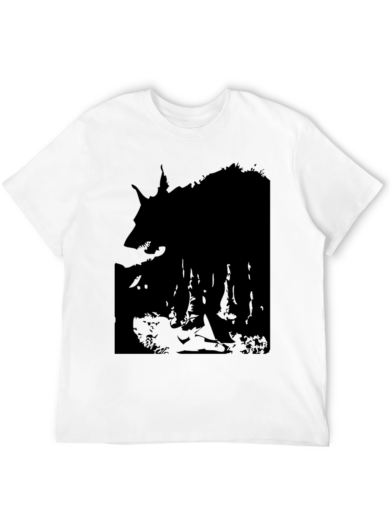 Black Men's Black Wolf Silhouette Graphic T-Shirt view 12